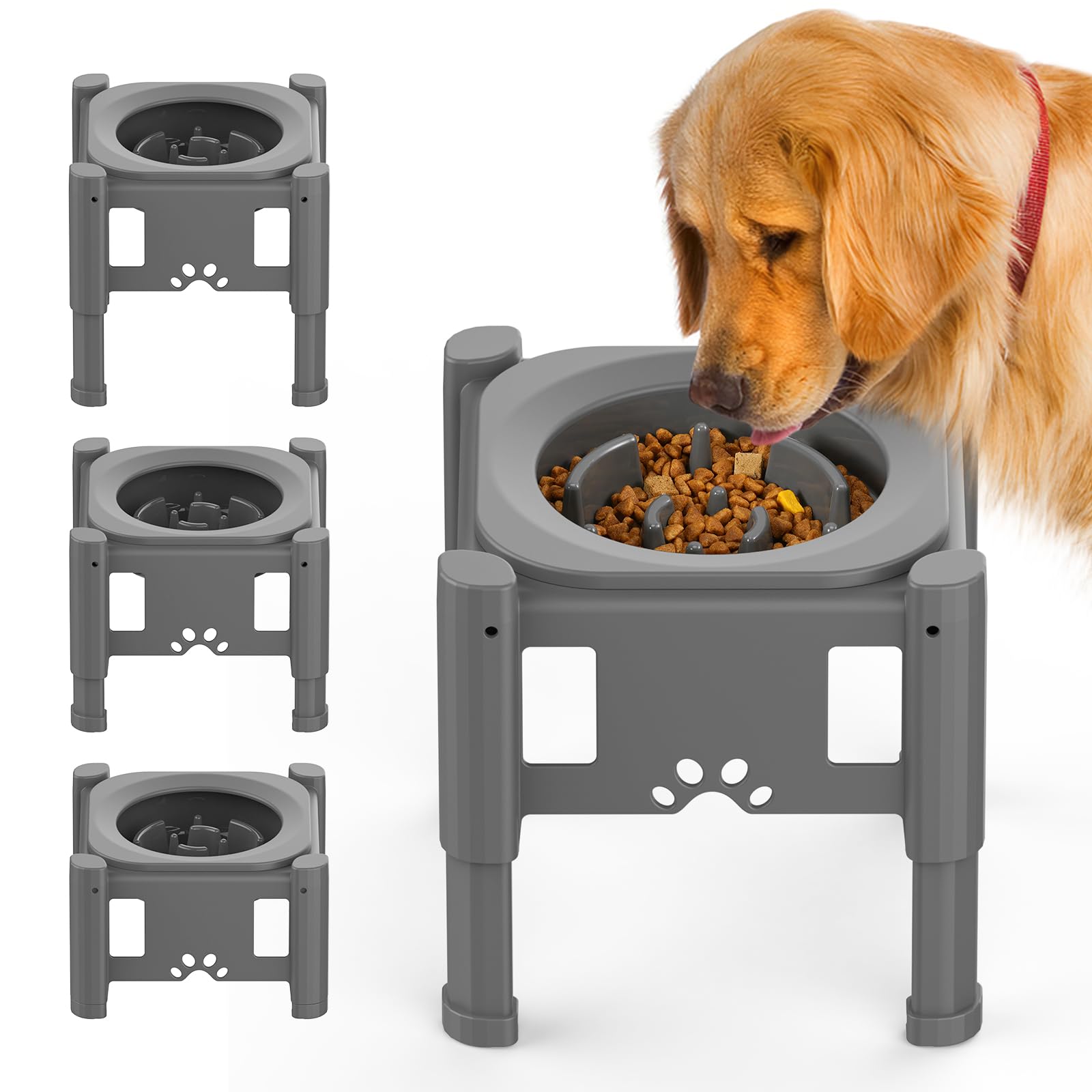 Lewondr Elevated Slow Feeder Bowls, Adjustable Dog Slow Feeder with 3 Heights (6.1, 7.7, 9.3) Non-Slip Stand for Medium Large Br