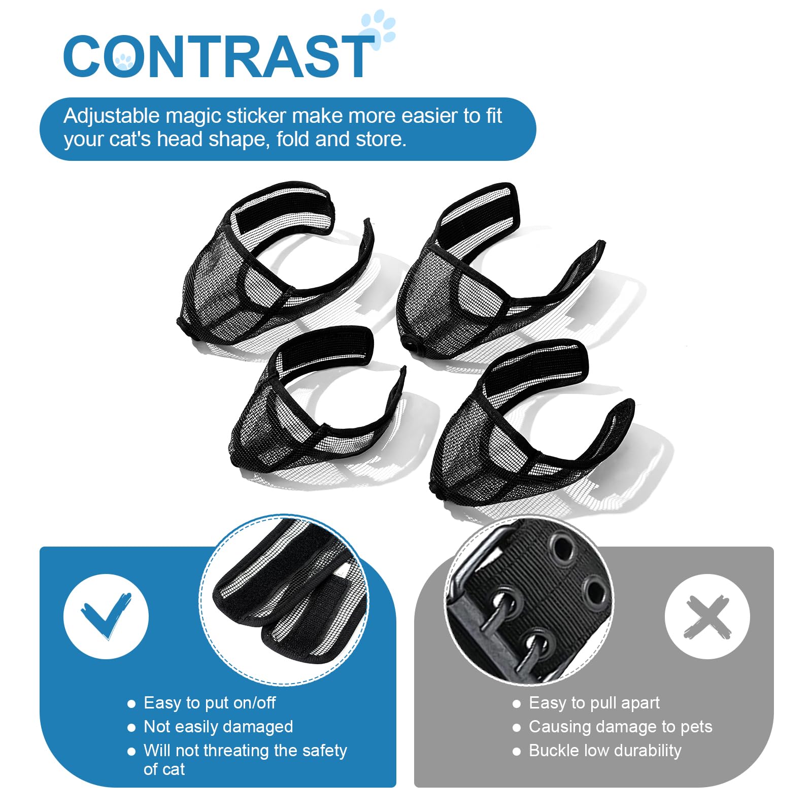 Wintchuk Cat Muzzle For Grooming Nail Trimming With Soft Mesh Covered, Prevent Biting Chewing(L,Black)