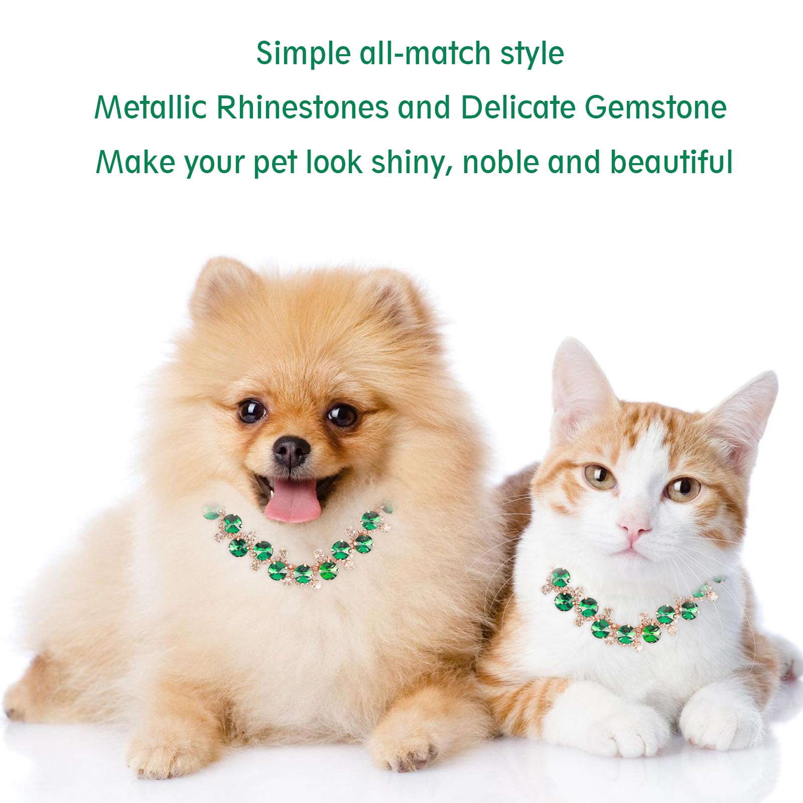 Howwfaly Dog Collar And Cat Collar Gold Chain Necklace Stainless Steel Adjustable Green Rhinestones Collar With Cute Pet Paw For