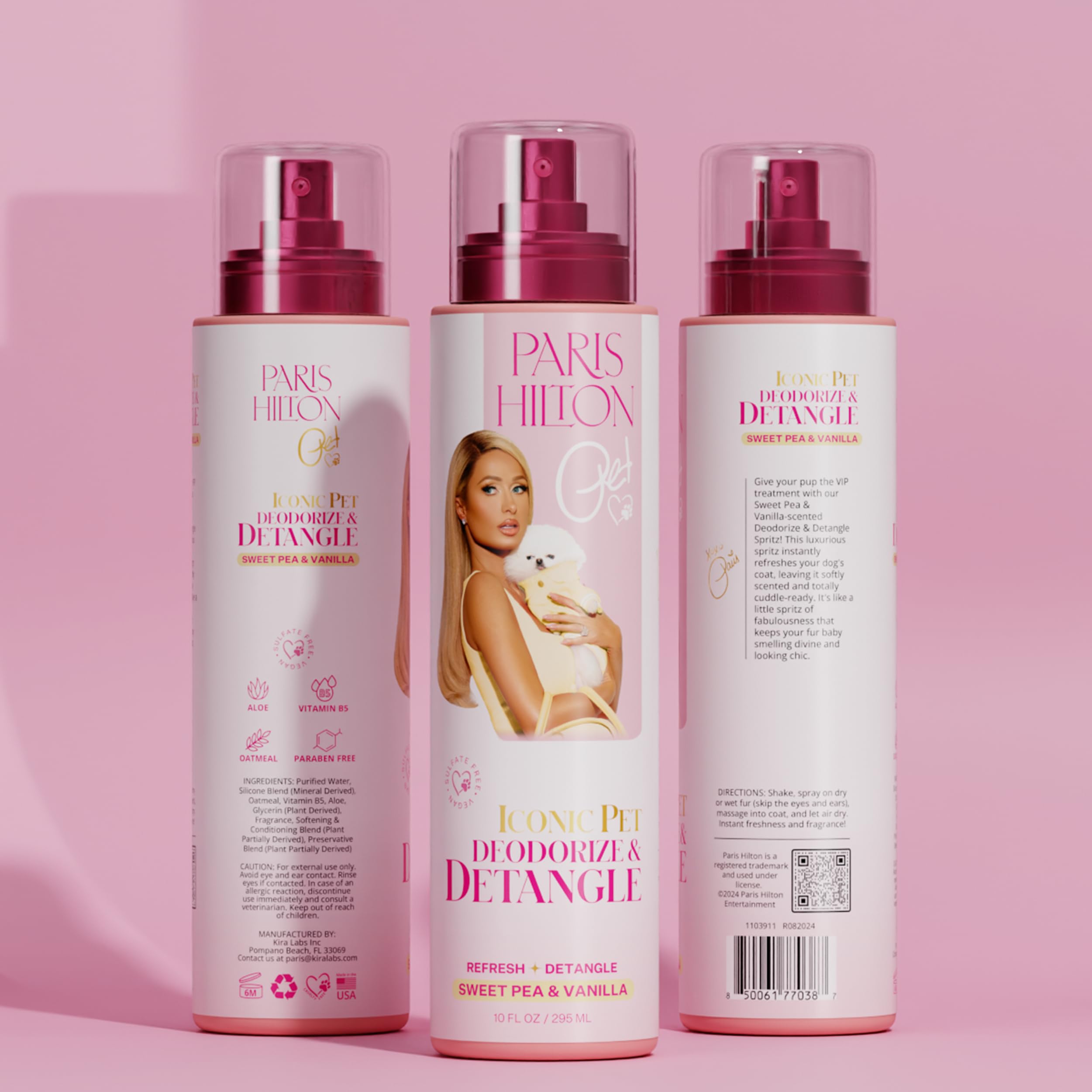 Paris Hilton Dog Deodorizer & Detangler | Odor Neutralizing With Light Sweet Pea & Vanilla Scent For Fresh Grooming & Detangling