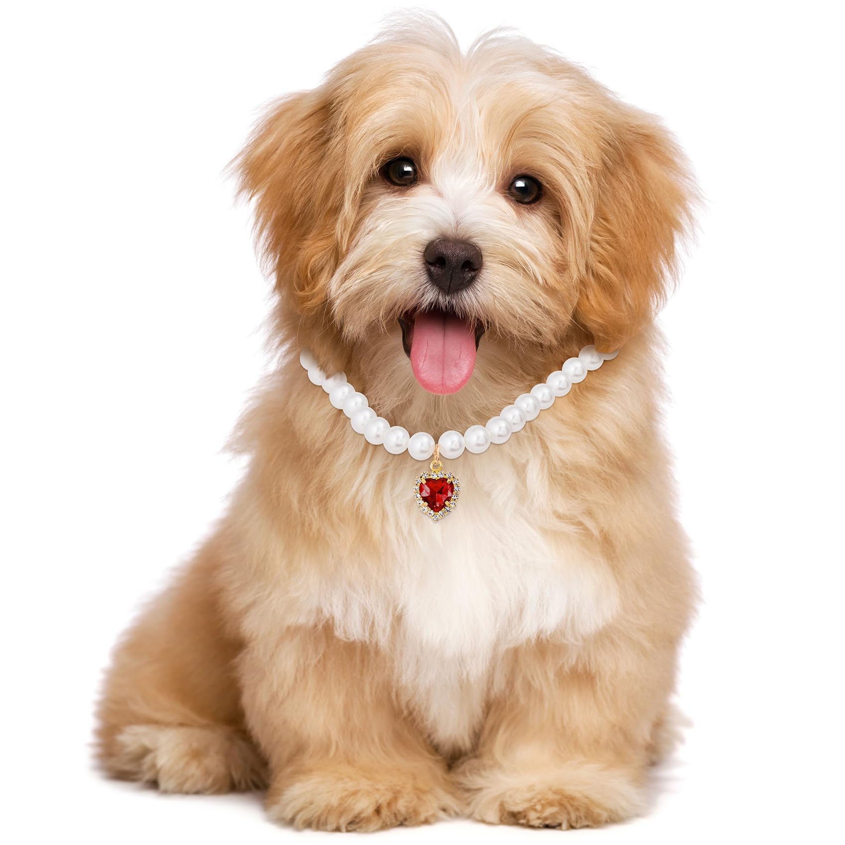 Mxxipp 2Pcs Cat Pearl Collar With Heart Pendant, Cute Pearl Pet Necklace In Small, Adjustable Wedding Party Small Dog Jewelry Ac