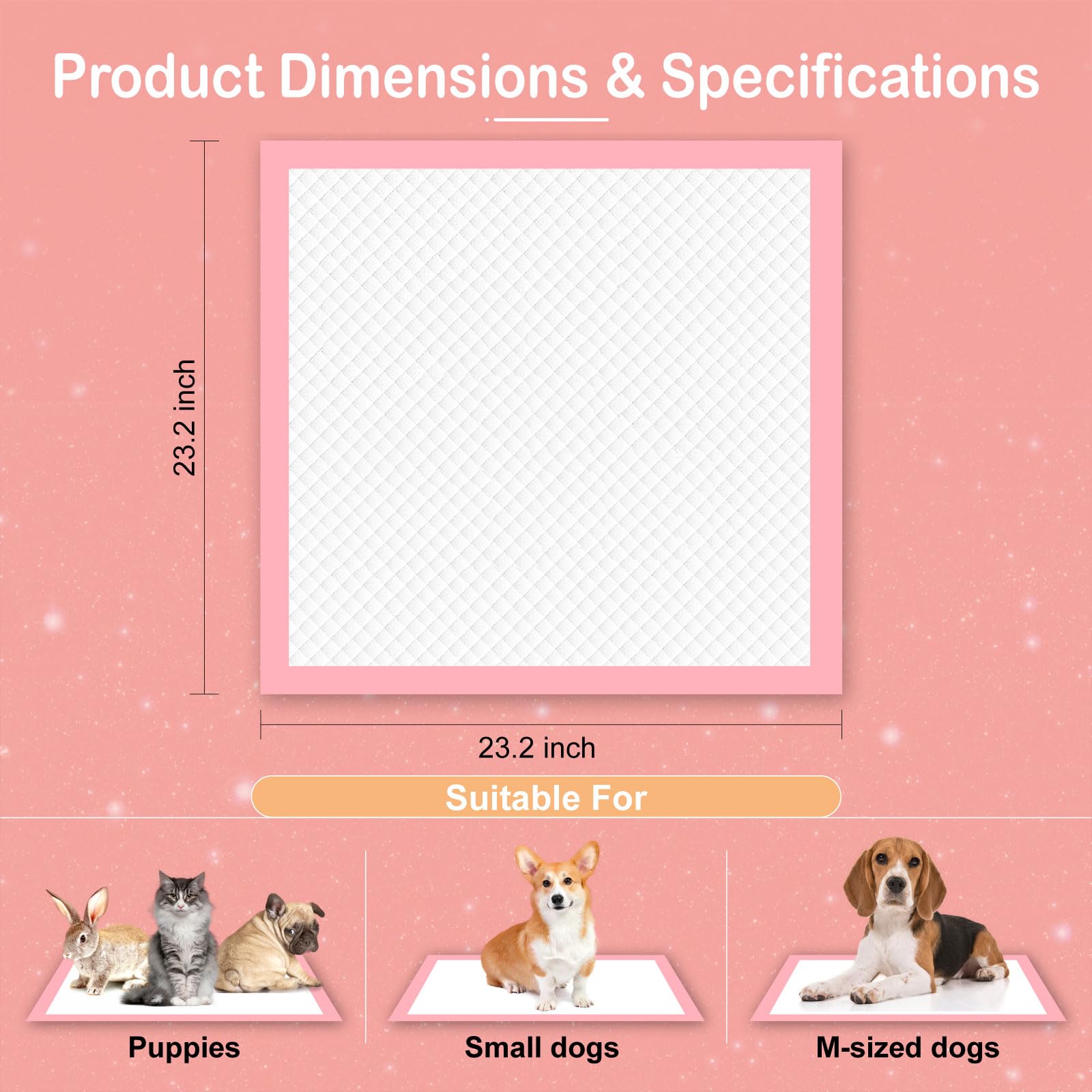 MoMoCo Puppy Pads - Super Absorbent, Leak-Proof, Quick-Drying, 23"x23", 100 Count, Pink