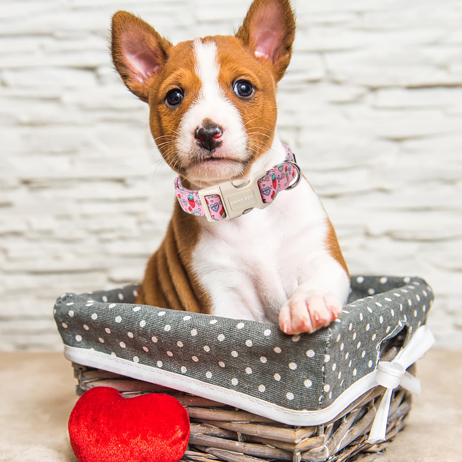 Aring Pet Valentine'S Day Dog Collar-Cotton Pink Girl Dog Collars, Adjustable Valentine Pet Collars Puppy Collar With Quick Rele