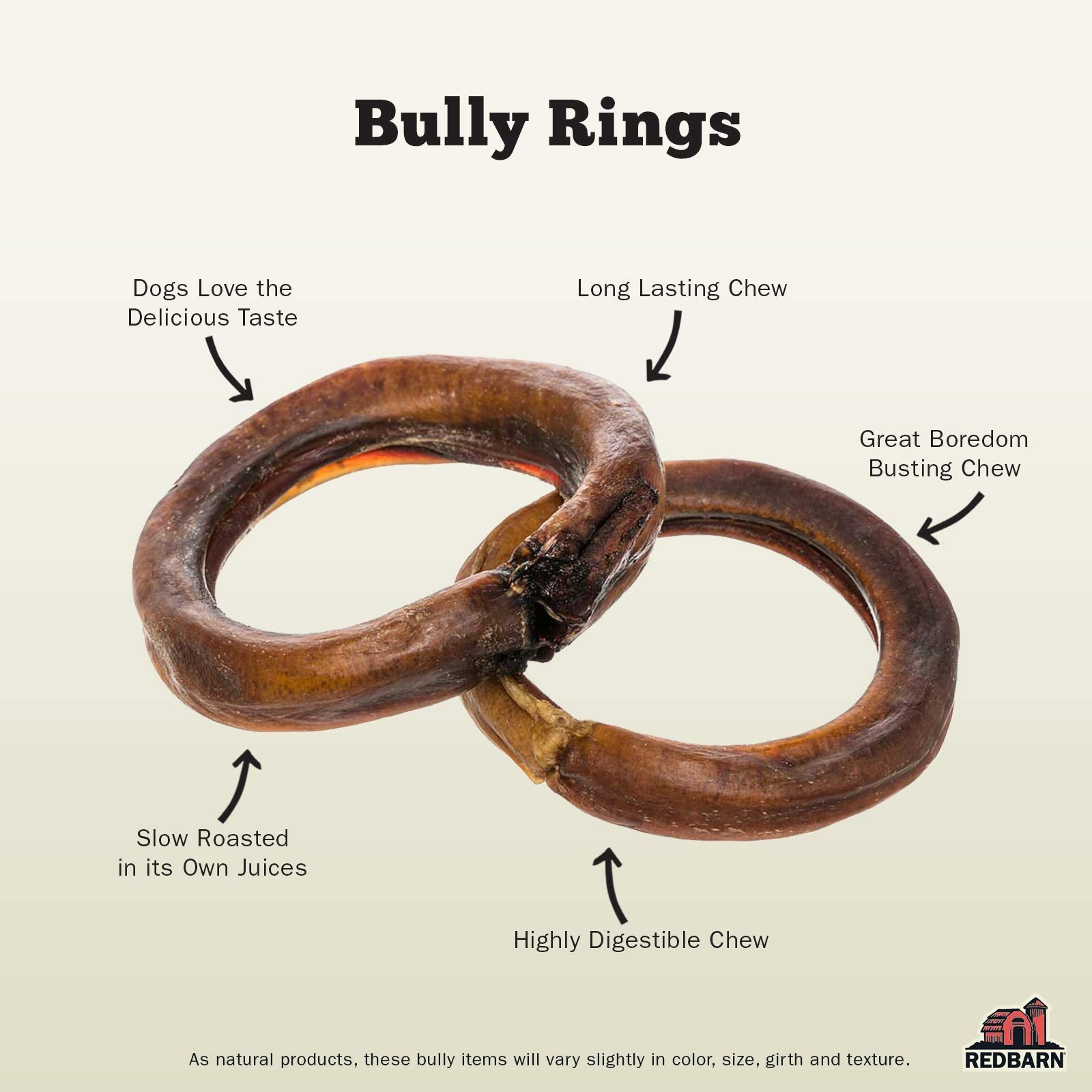 Redbarn Pet Products All-Natural Bully Stick Rings for Dogs - Long Lasting Rawhide Chew Treat - Case of 35