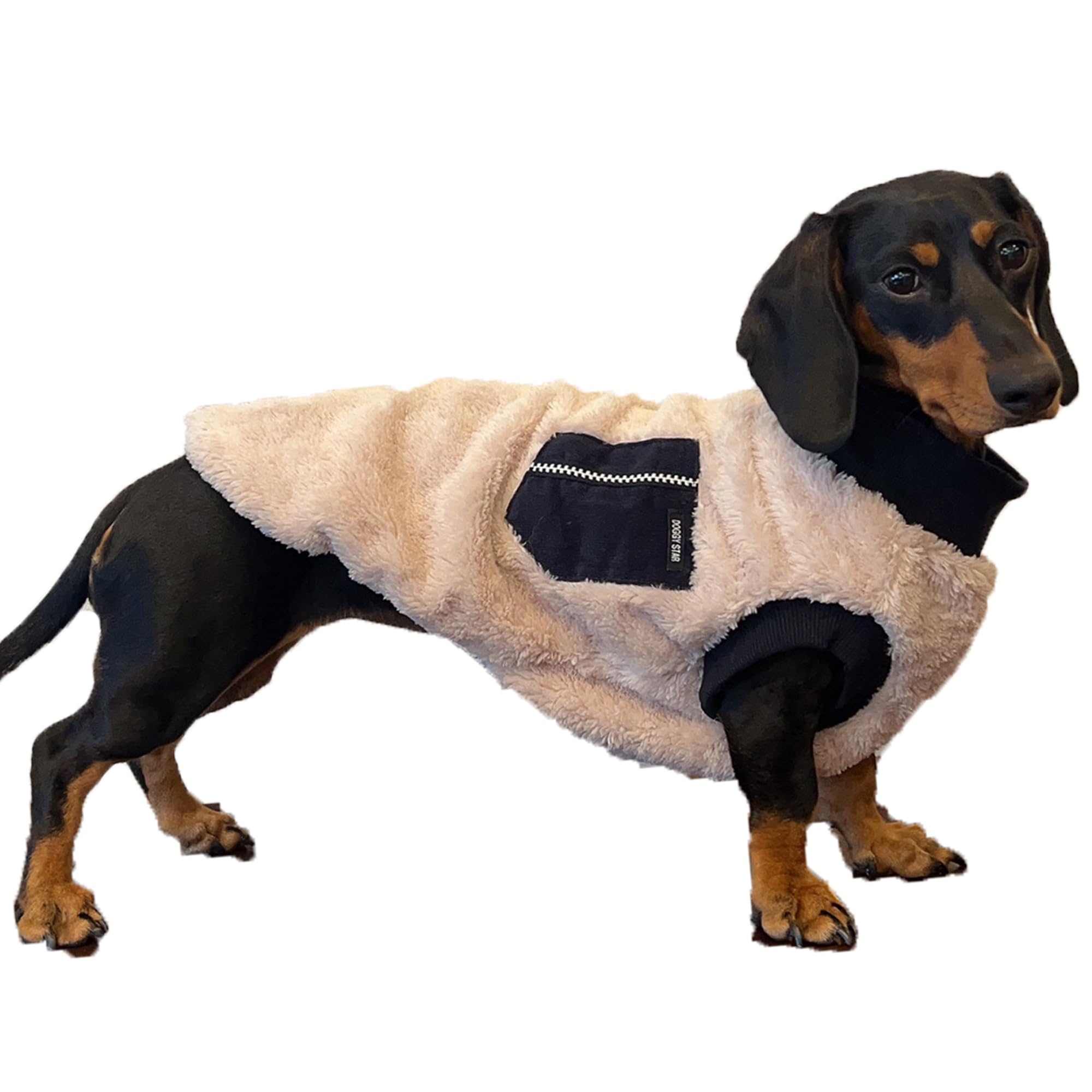 D Doggy Star Dachshund Sweater For Dogs Warm Fleece Clothes Winter Coat (Xl,Navy Pocket)