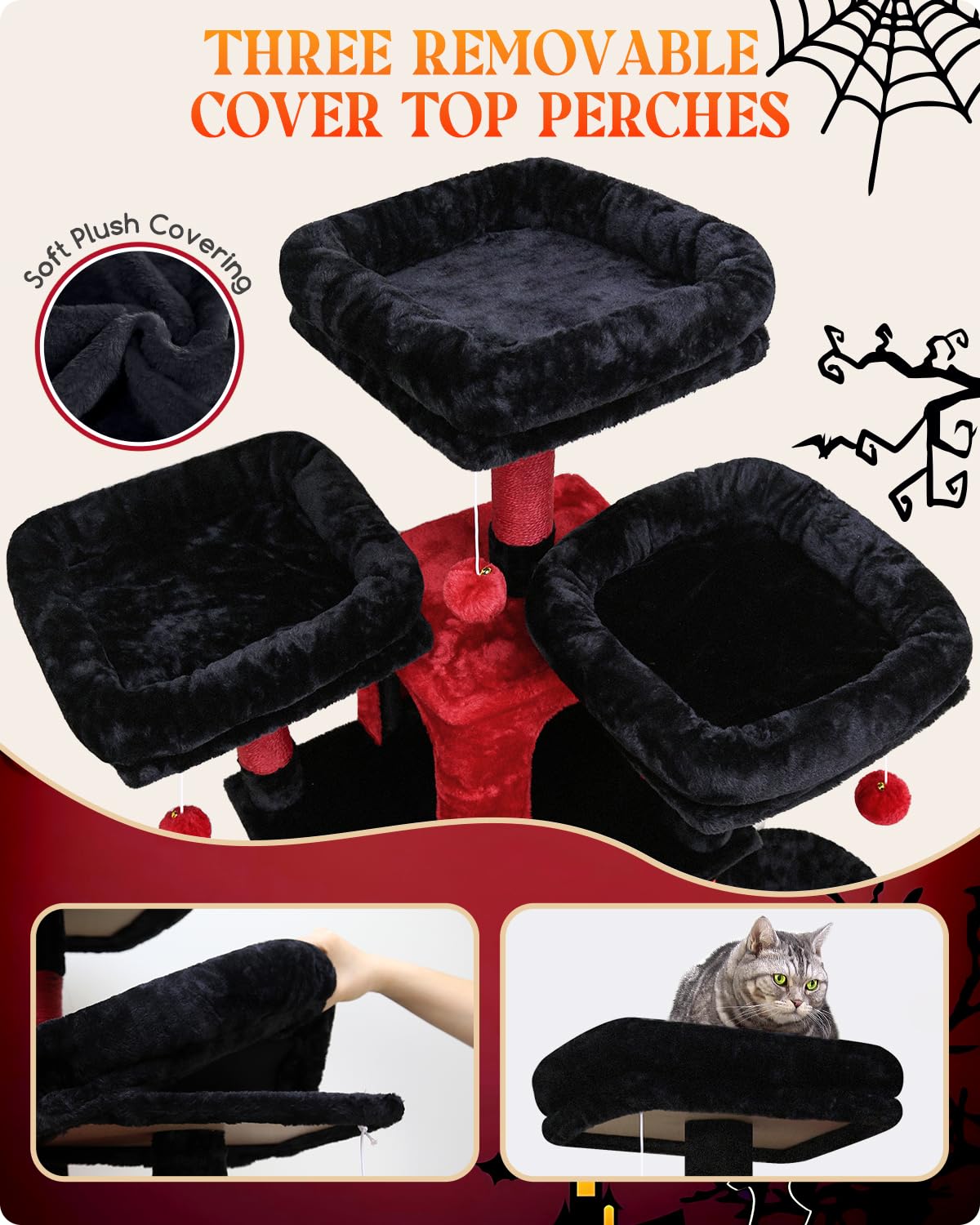 Globlazer F80 Gothic Cat Tree, 80Inch Goth Cat Tower For Indoor Cats Multiple Adult Cats Xxl Cat Tree Large Cat Tower With Scrat
