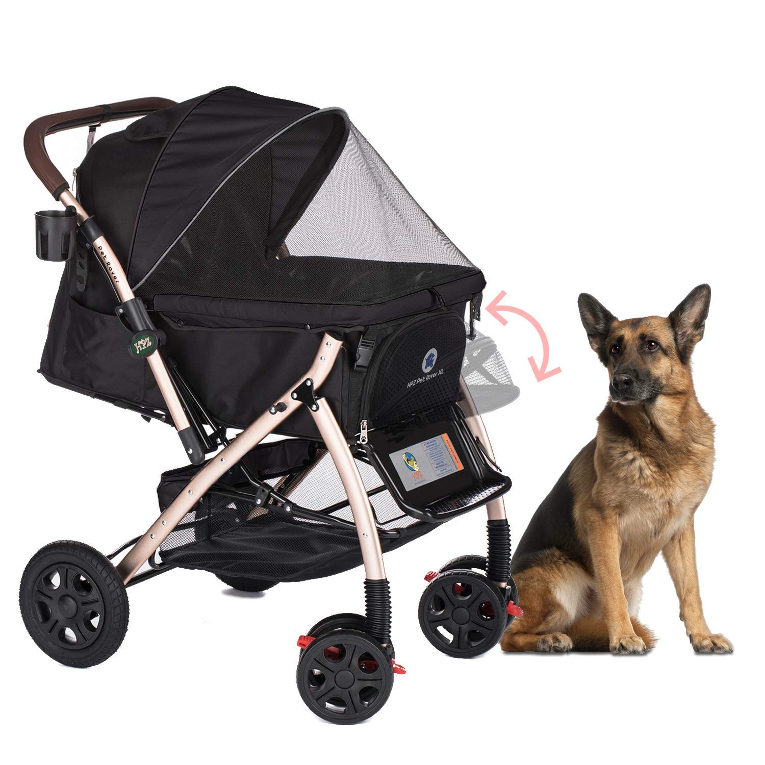 Hpz-Pr America Hpz Pet Rover Premium Heavy Duty Dogcat Stroller Travel Carriage Compartmentzipperless Entrypump-Free Rubber Tire