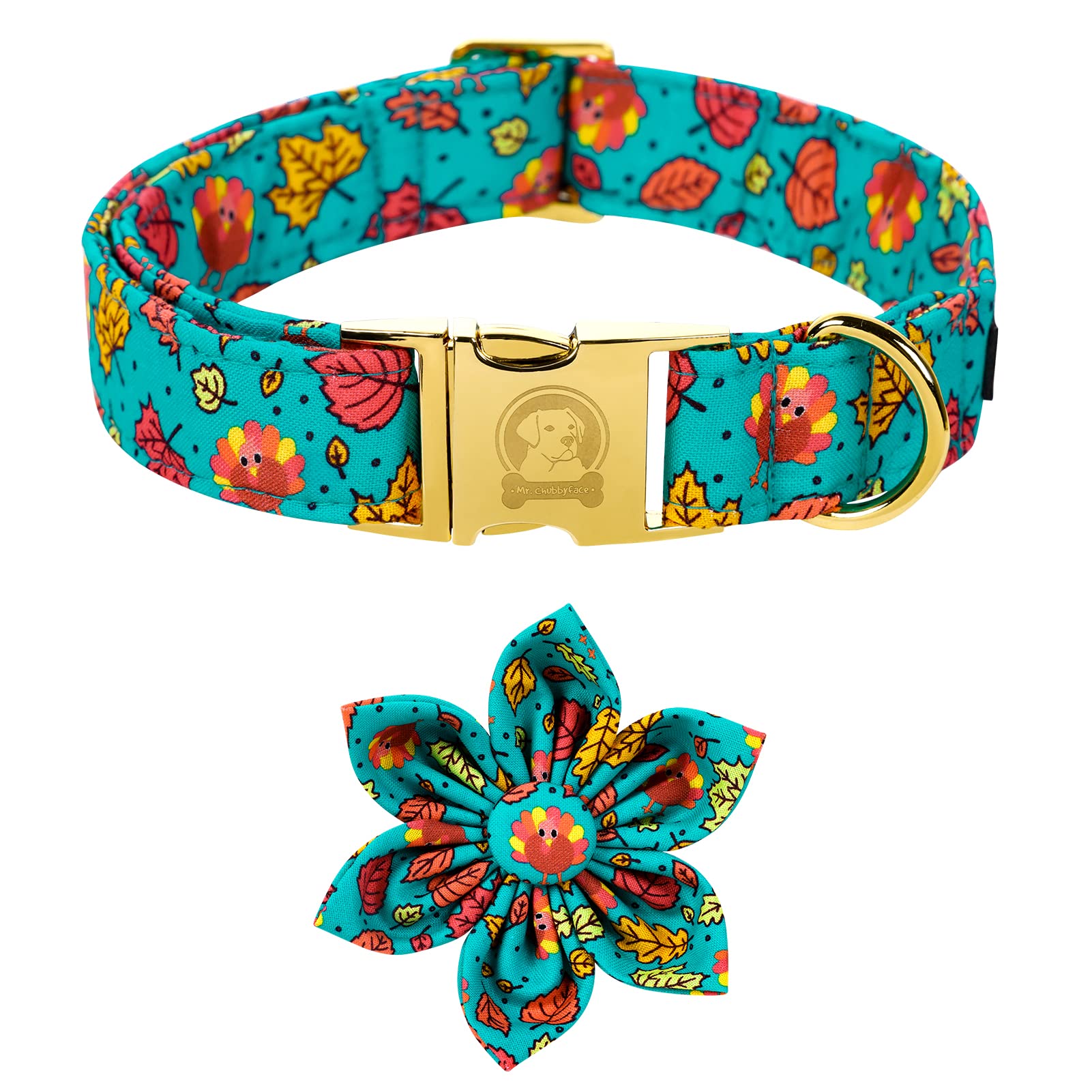 Mr. Chubbyface Thanksgiving Dog Collar - Adjustable Maple And Turkey Flower Collar For Small, Medium, Large Dogs