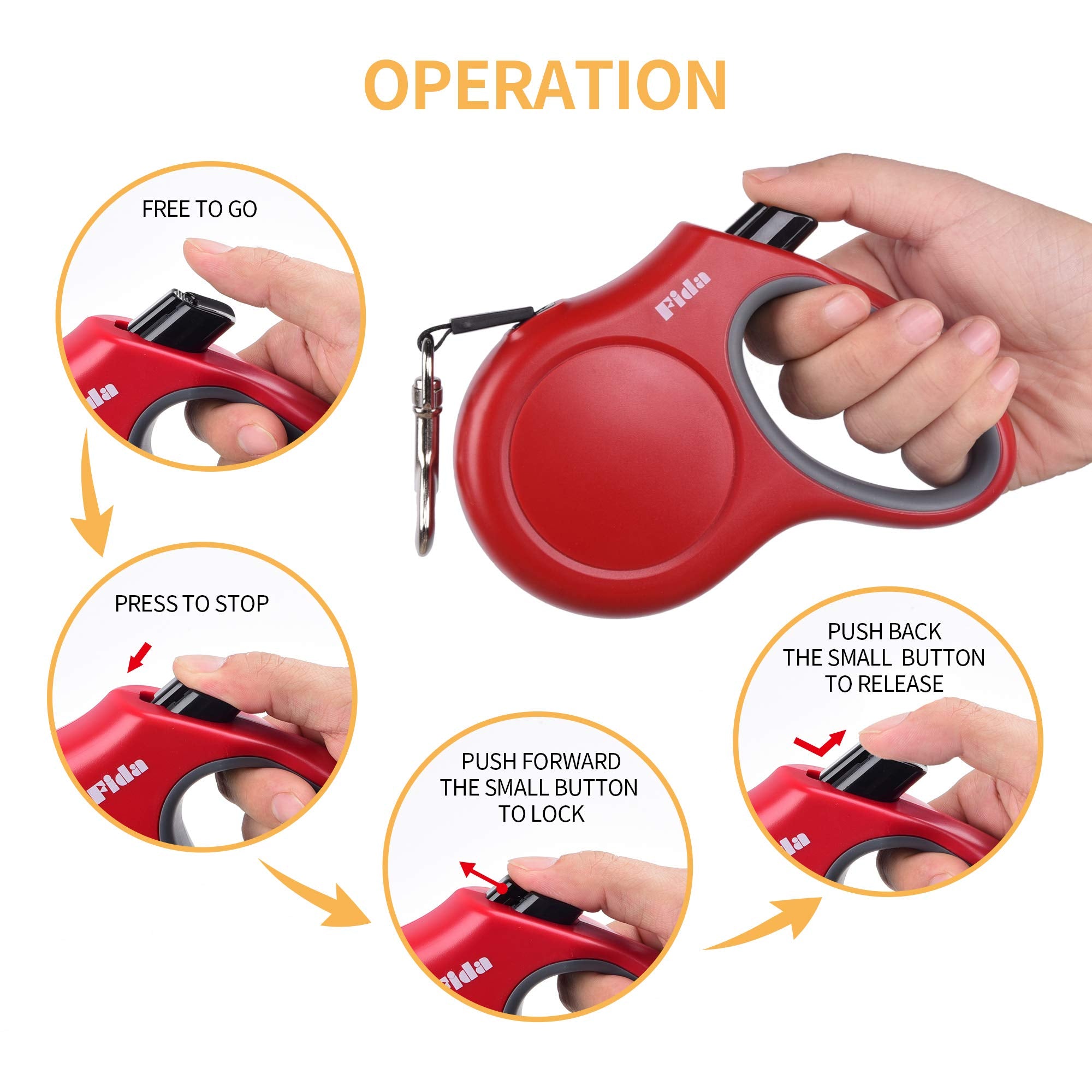 Fida Retractable Dog Leash X-Small Breed, 10 Ft Durable Pet Walking Leash For Extra Small Dogs/Cats/Small Animals Up To 18 Lbs, 360?Tangle Free, Red