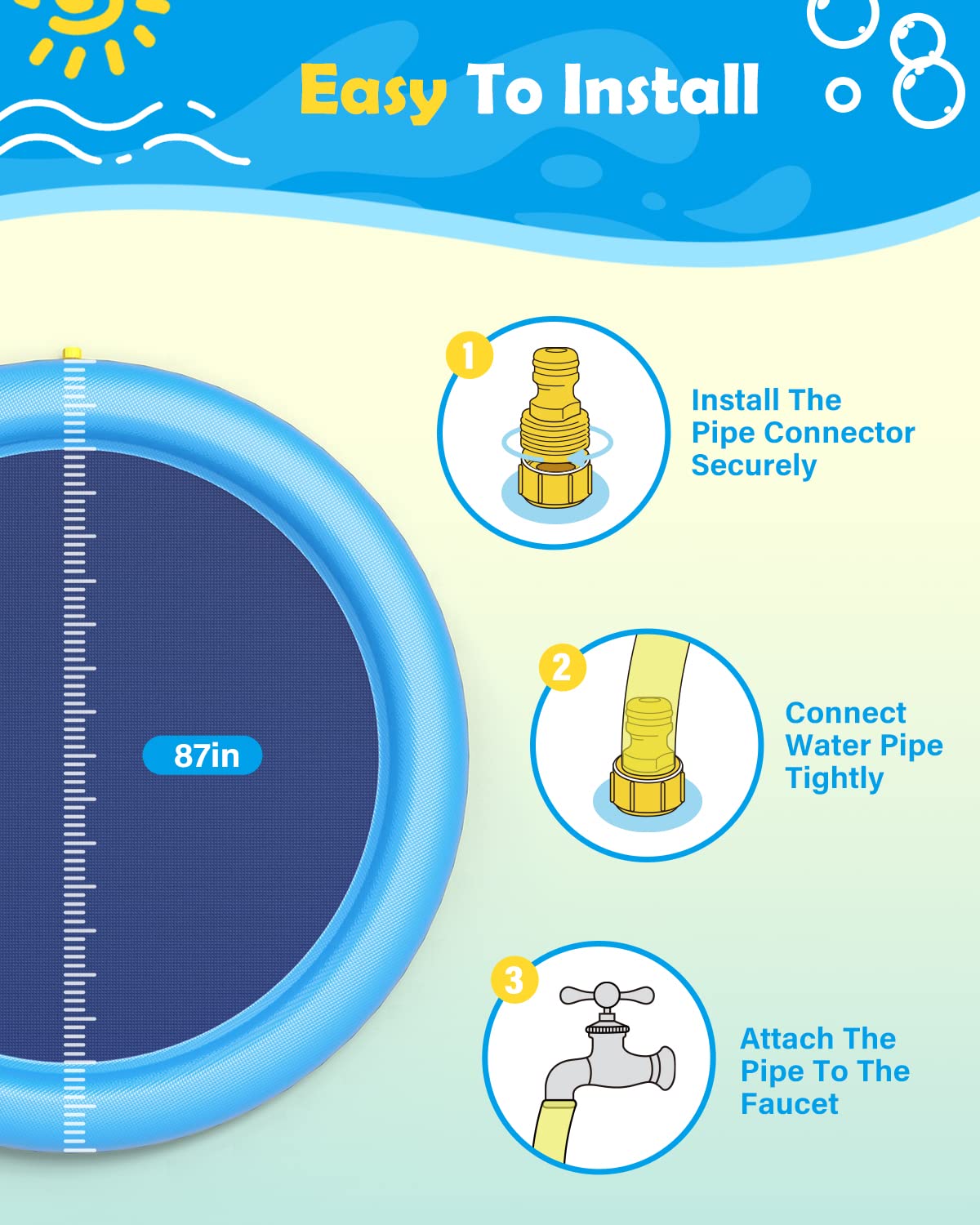 Peteast Anti-Slip Splash Pad For Kids And Dogs - 86In 0.58Mm Thicken Sprinkler Dog Pool For Summer Outdoor Water Toys - Fun Back