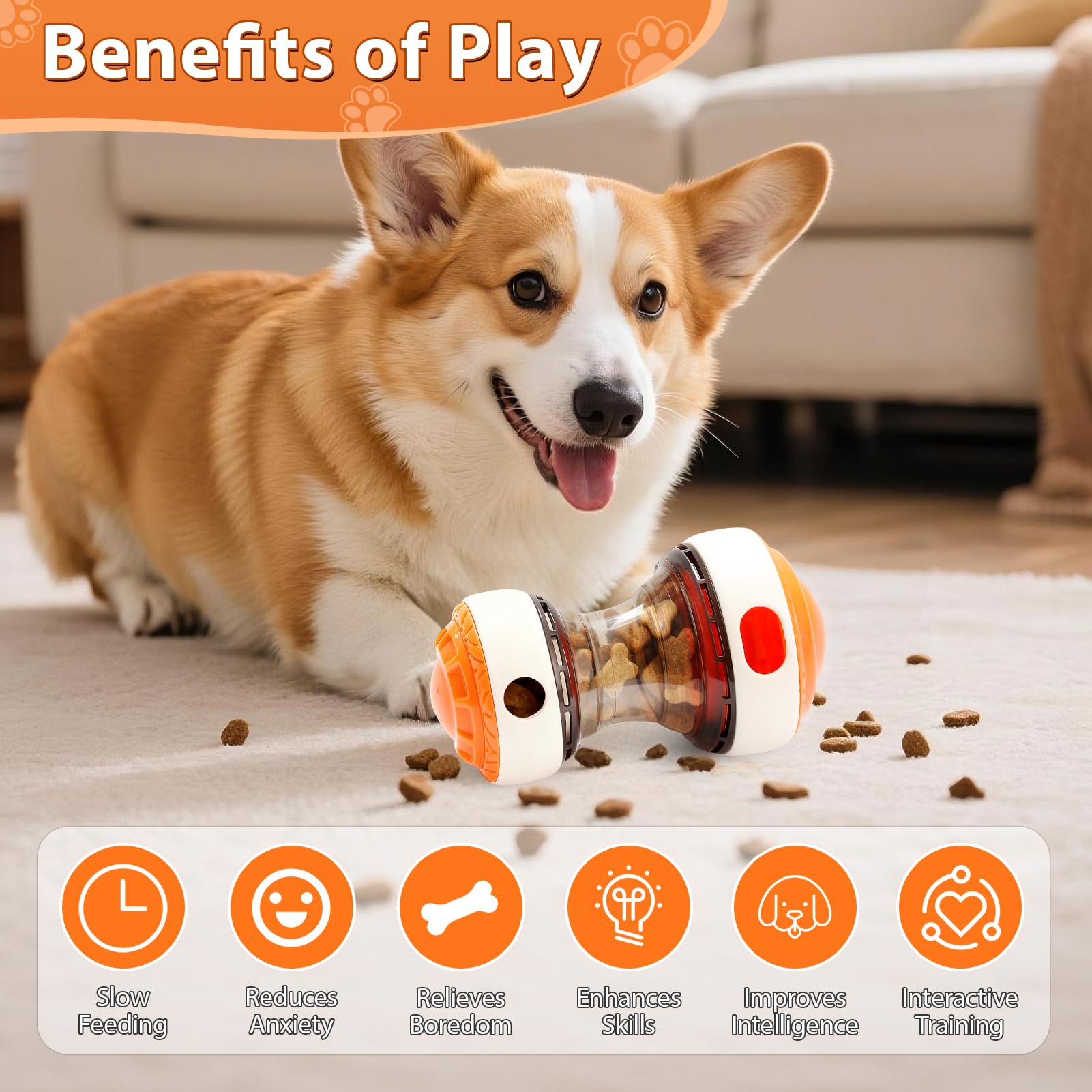 Dog Puzzle Toy - Adjustable Treat Dispensing Ball Food Dispenser Slow Feeder, Puppy Enrichment Training Toy, Pet Interactive Cha