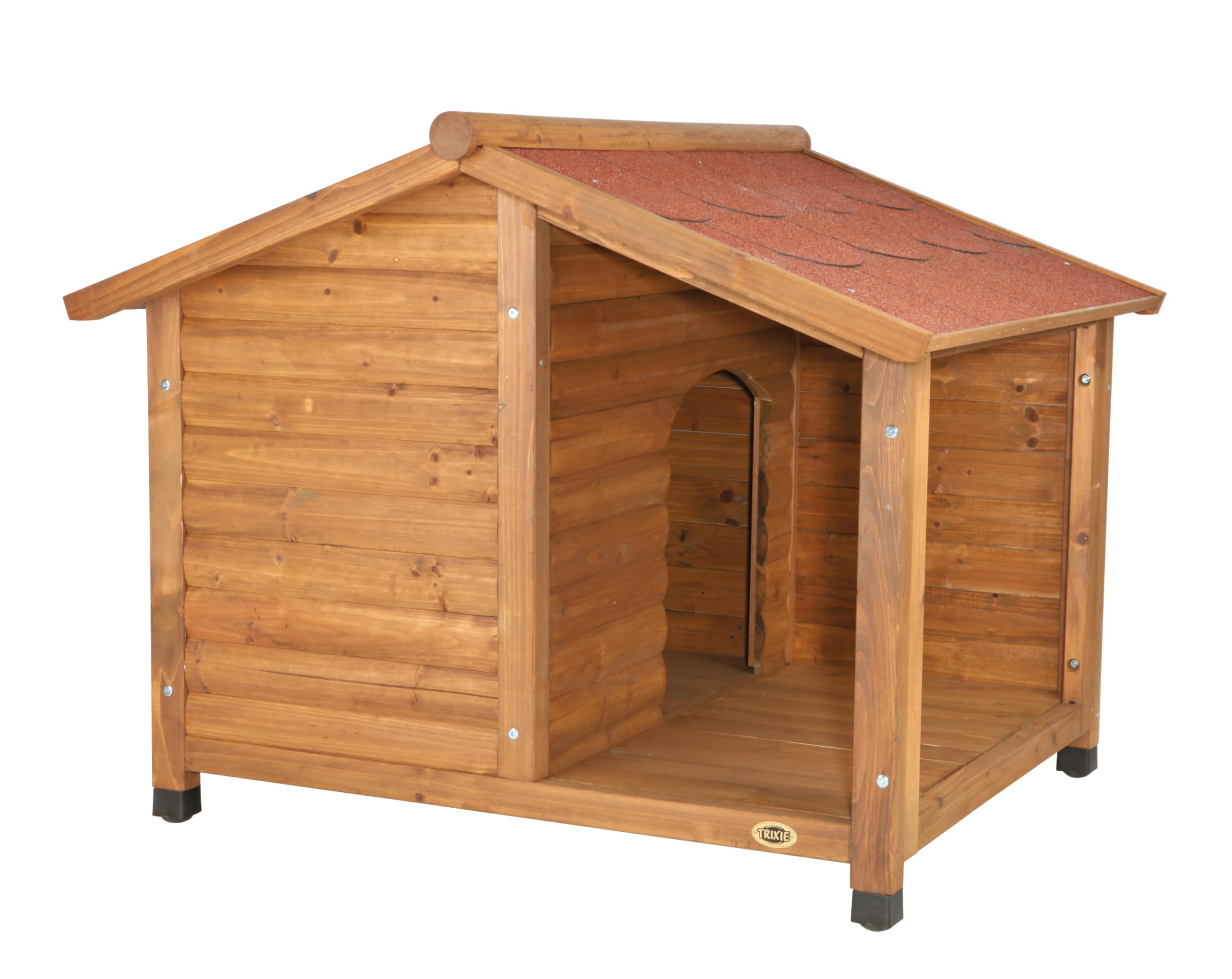 Trixie Natura Lodge Dog House – Small Outdoor Dog House With Hinged Roof & Weatherproof Sealer, Wooden Dog House With Adjustable Legs For Small Dogs – 35.5 X 39.5 X 32.5 In