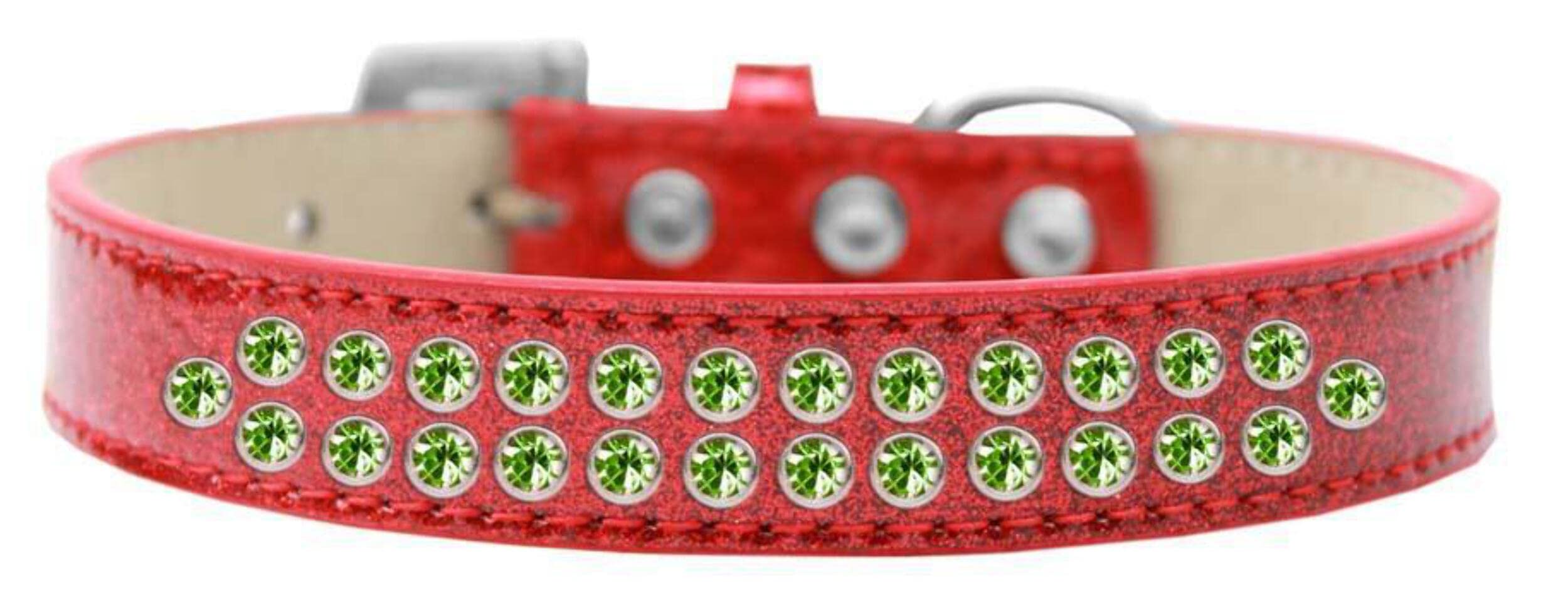 Dog, Puppy & Pet Fashion Collar, "Two Row Lime Green Crystal Rimsets" Black 18