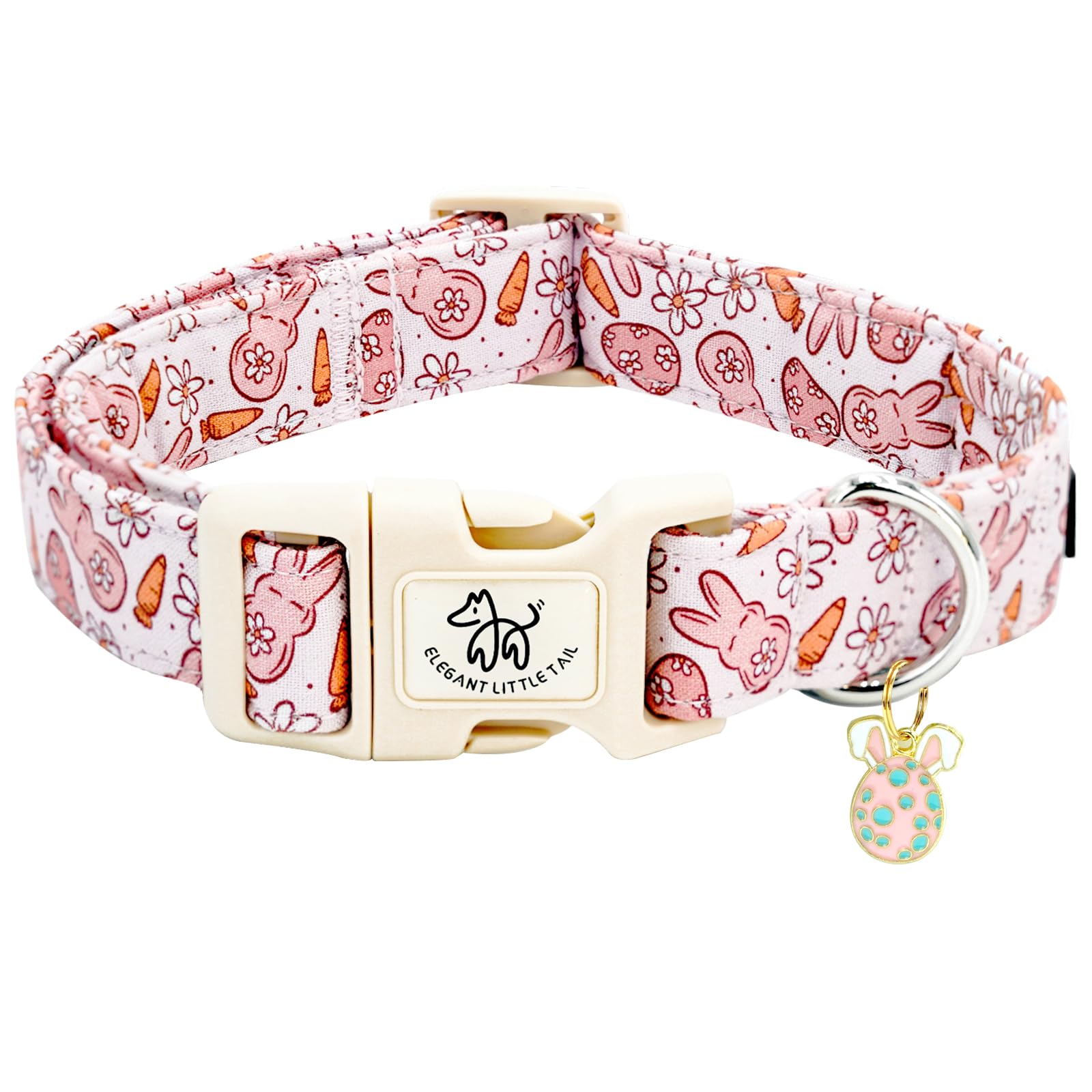 Elegant Little Tail Easter Dog Collar,Bunny Pattern Pet Collar Pink Durable Holiday Female Or Male Adjustable Cotton Pet Collar 