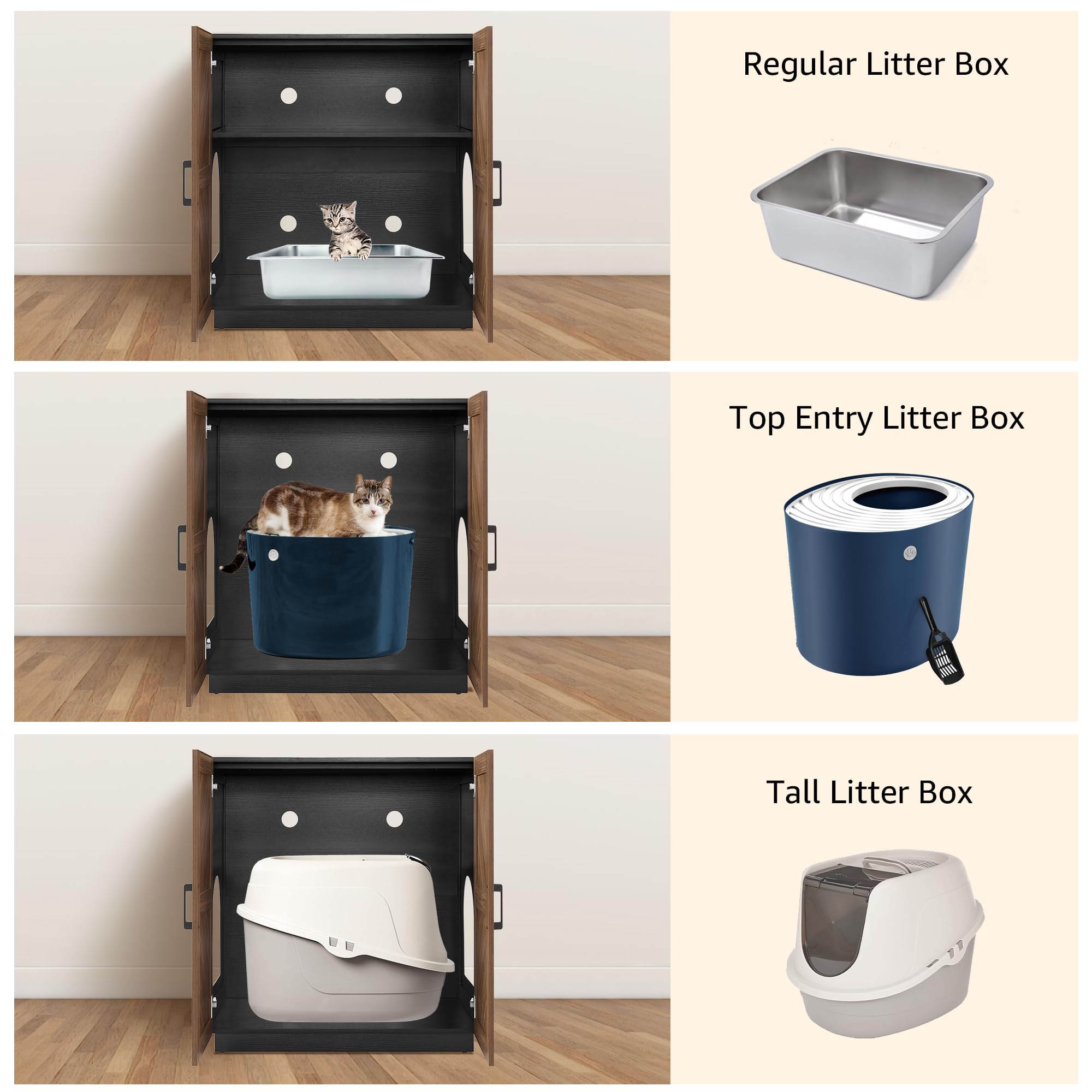 unipaws Cat Litter Box Enclosure with Shelves, Tall Hidden Litter Box Cover for Tall or Top Entry Litter Box, Kitty Enclosed Lit