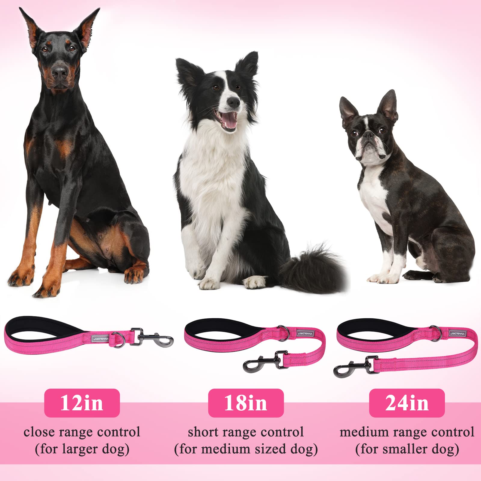 Vivaglory Short Dog Leash For Medium & Large Dogs, 18Inch, Pink