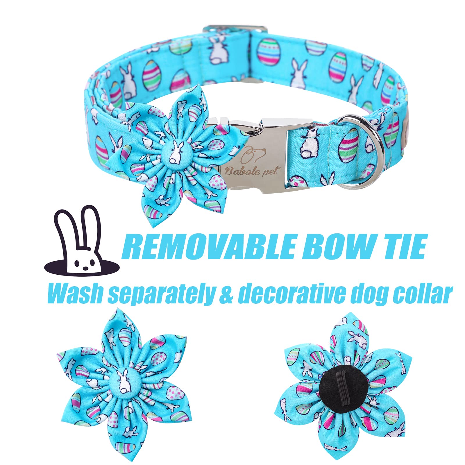 Babole Pet Dog Collar Easter Gift With Flower Tie, Rabbit Egg Male Dog Collar With Safety Metal Buckle Adjustable Puppy Collars For Small Medium Large Boy & Girl Dog,S-Neck 10'-16'