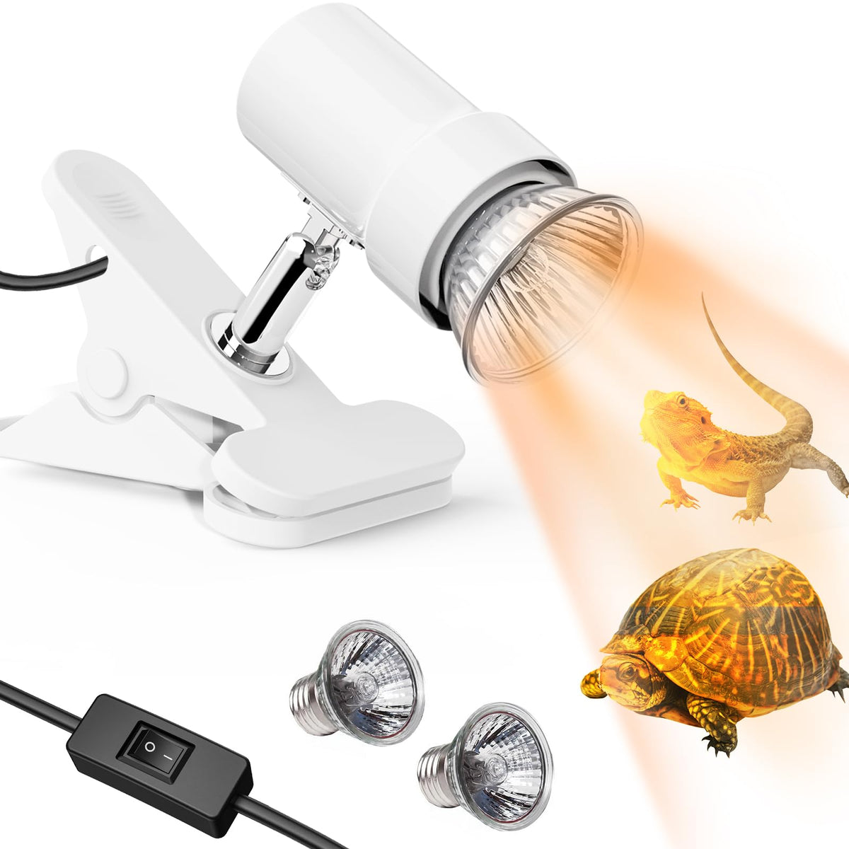 Moonorange Reptile Heat Lamp, Rotatable Uva/Uvb Light Lamp With 2Pcs 50W Basking Bulbs, Suitable For Reptiles, Amphibians, Turtl