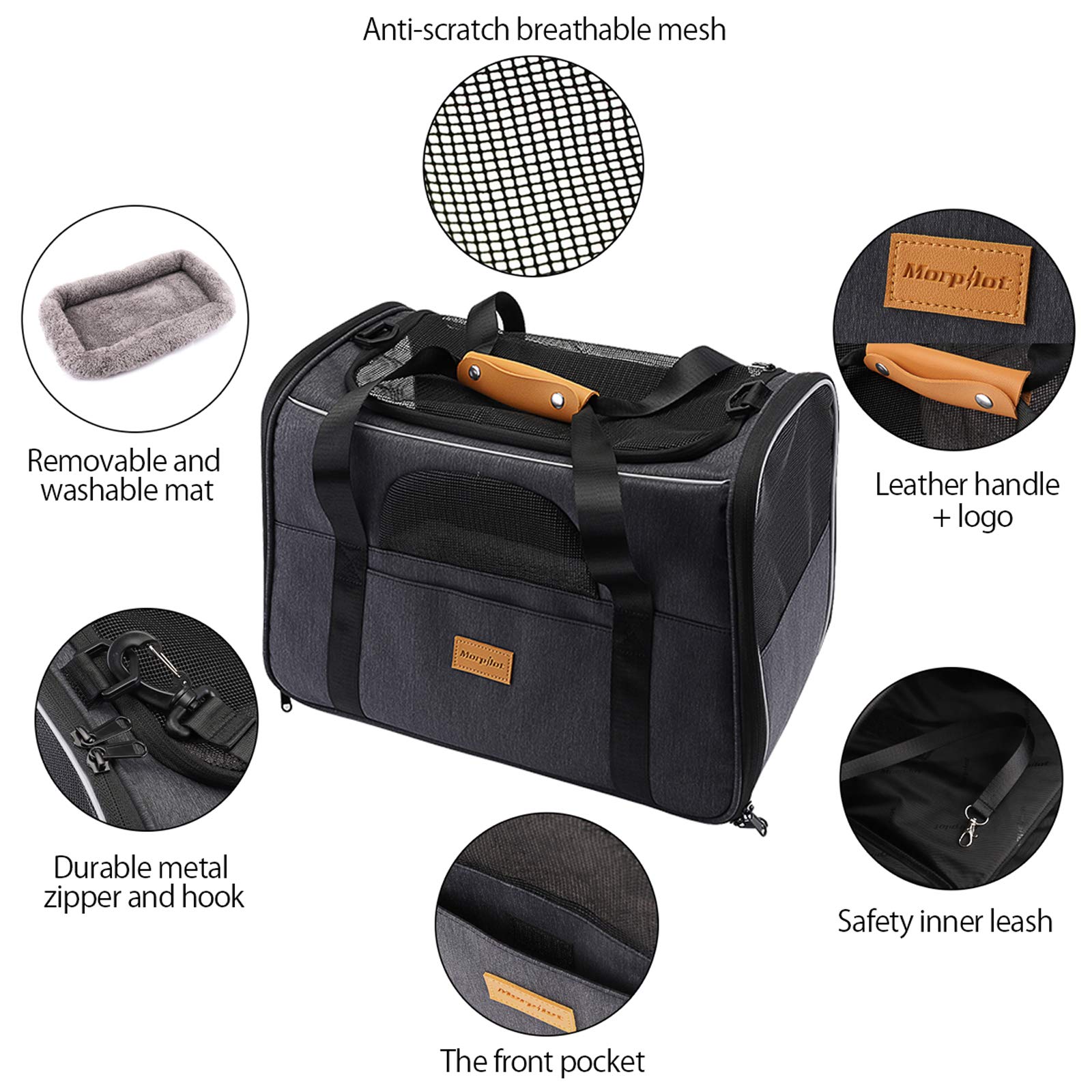 Morpilot Pet Carrier Bag, Portable Cat Carrier Bag Top Opening, Removable Mat And Breathable Mesh, Foldable Cat Carrier Transpor
