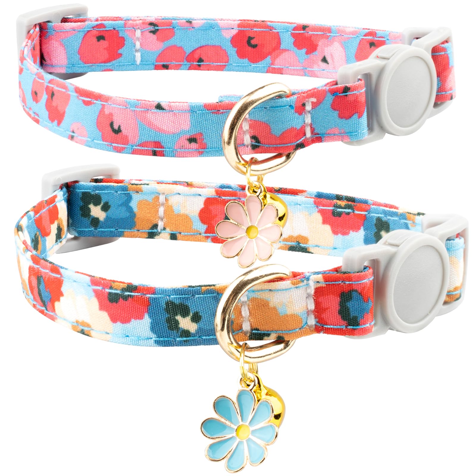 Faygarsle 2 Pack Breakaway Cat Collar With Bells For Girl Cats Cute Pink Collar With Flower Charm Floral Girly Spring For Cats