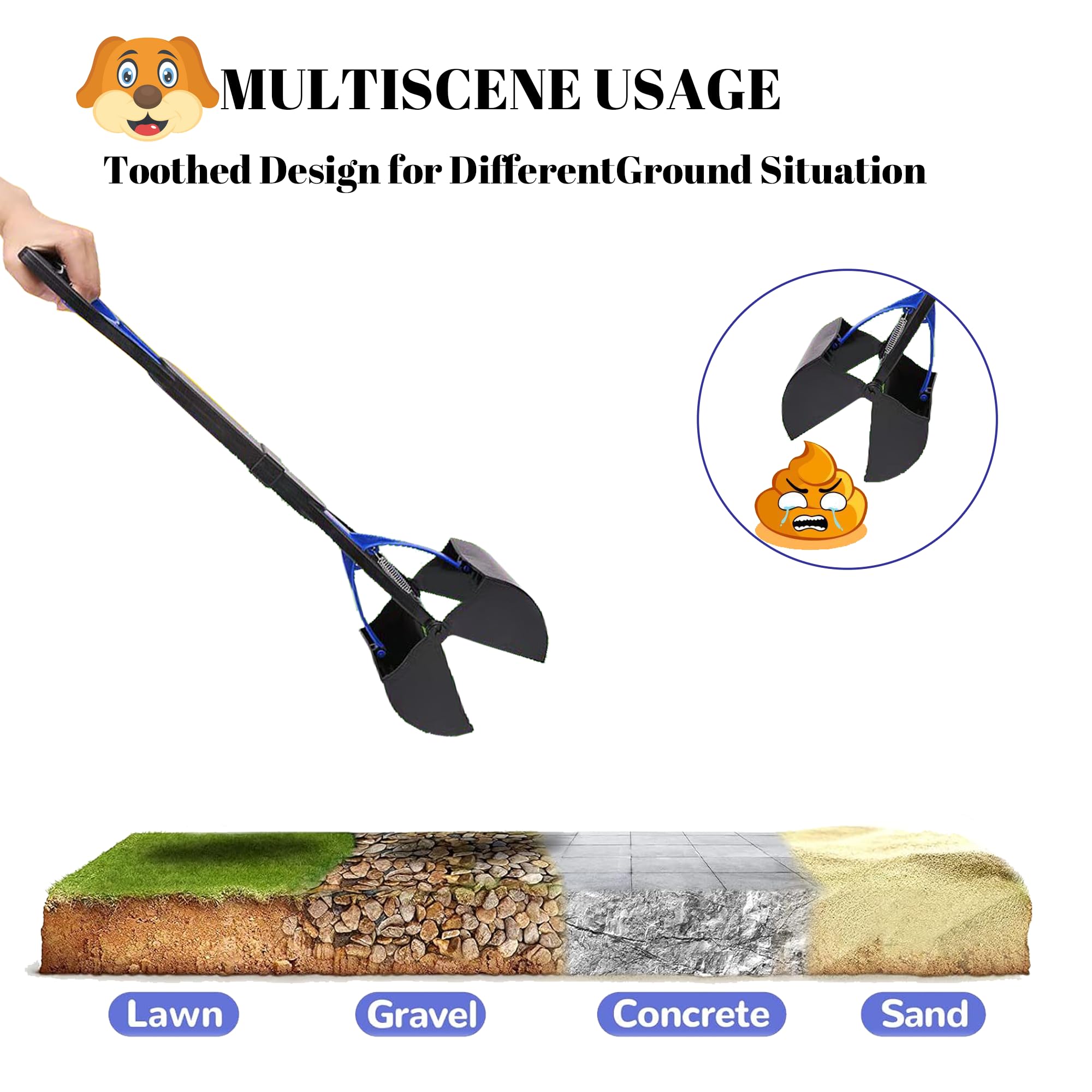 Non-Breakable 24 Inch Portable Dog And Cats Poop Scooper With Foldable Long Handle, 20 Pet Waste Bags & 1 Dispenser, Set For Yar