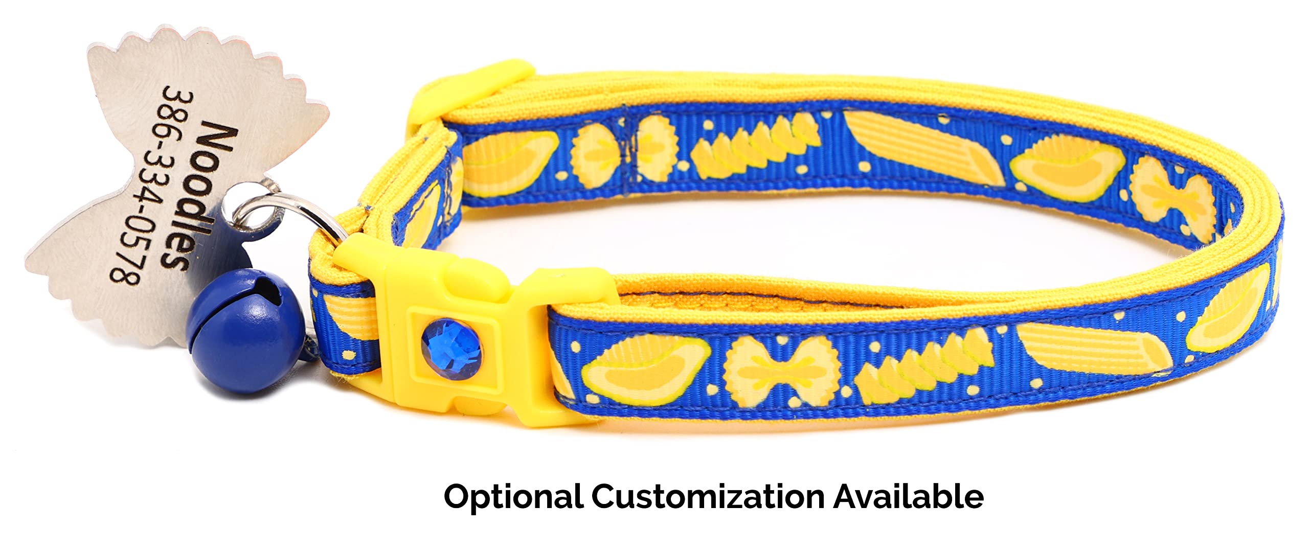 Noodle Cat Collar - Safety - Breakaway - Charm And Bell - Pugs2Persians (Large(10Lbs & Up), Blue)