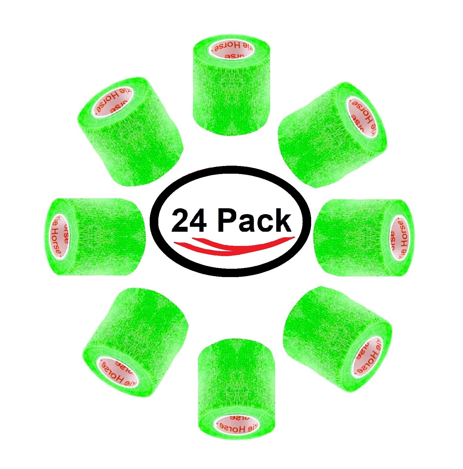 2 Inch Vet Wrap Tape Bulk (Neon Green) (Pack of 24) Self Adhesive Adherent Adhering Flex Bandage Grip Roll for Dog Cat Pet Horse