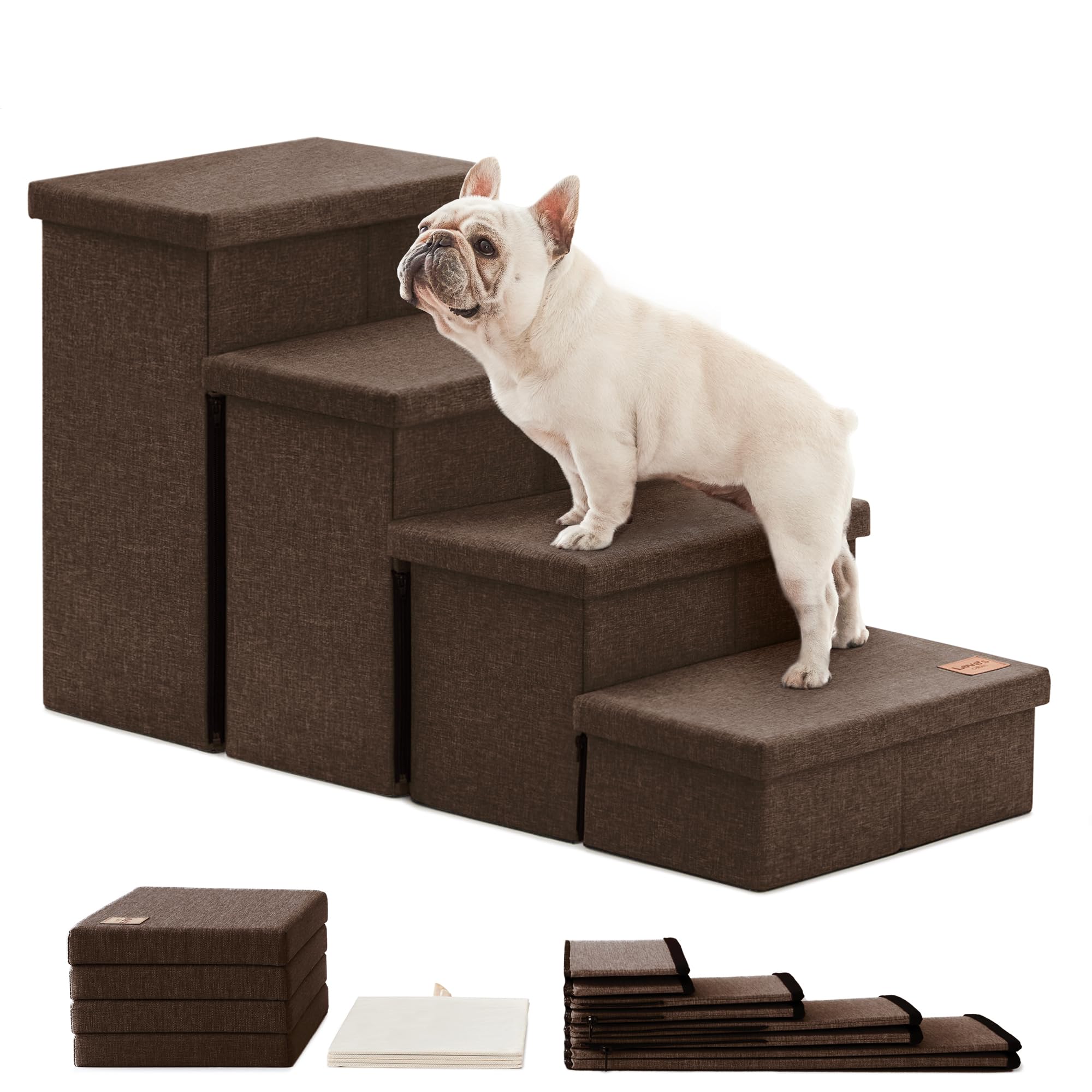 Love'S Cabin Dog Stairs For Small Medium Or Large Dogs With Storage And Adjustable Steps,Foldable Dog Steps For Bed Or Couch,4-S