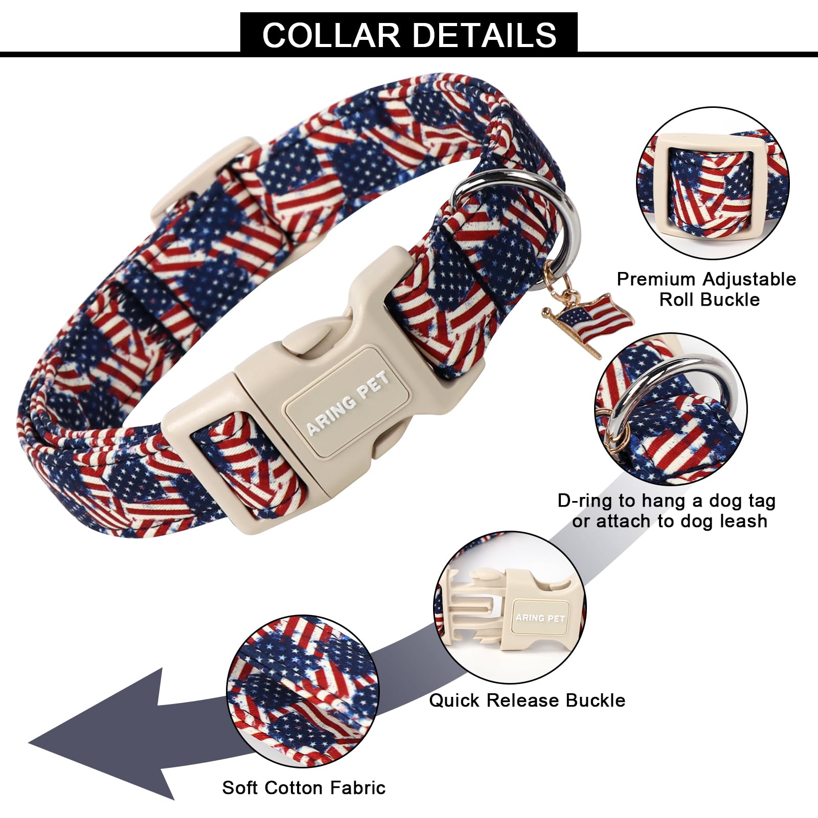 Aring Pet American Flag Dog Collar-Cute Patriotic Dog Collars, Adjustable 4Th Of July Pet Collars Puppy Collar With Quick Releas