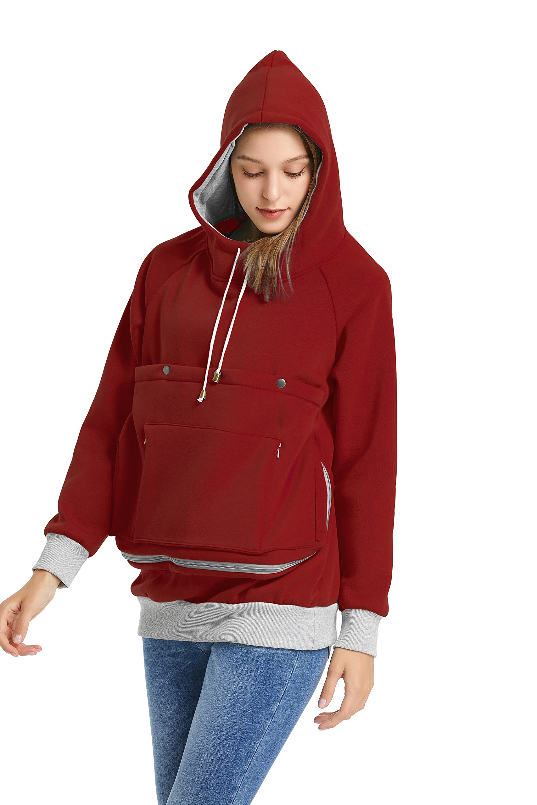 Alyc Cat Dog Carrier Hoodie Large Pet Pouch Sweatshirt Puppy Kitten Holder Pullover Top Kangaroo Hoodies For Women Burgundy