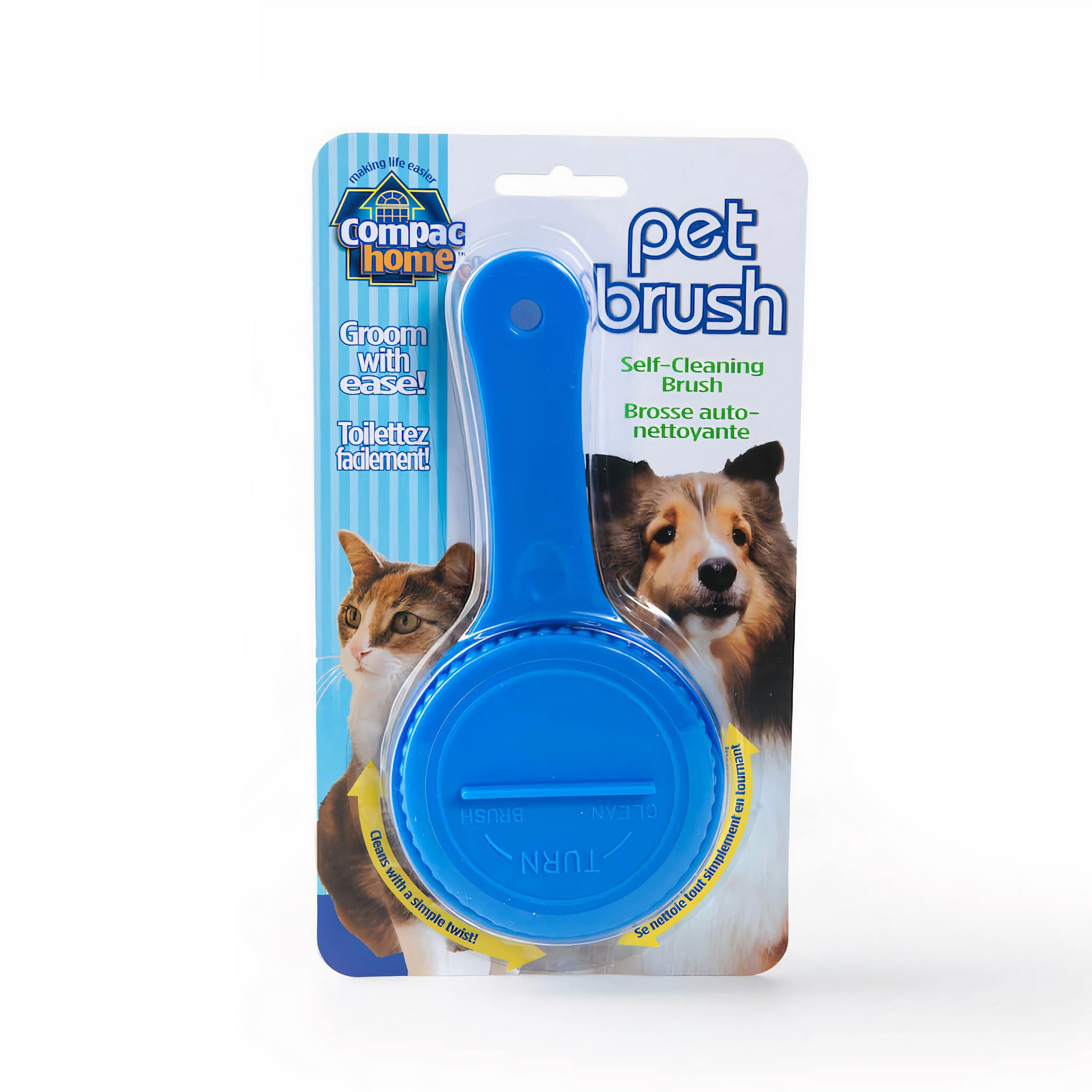 Compac Self Cleaning Pet Brush Twist To Raise And Lower Bristles, Blue, 1 Count