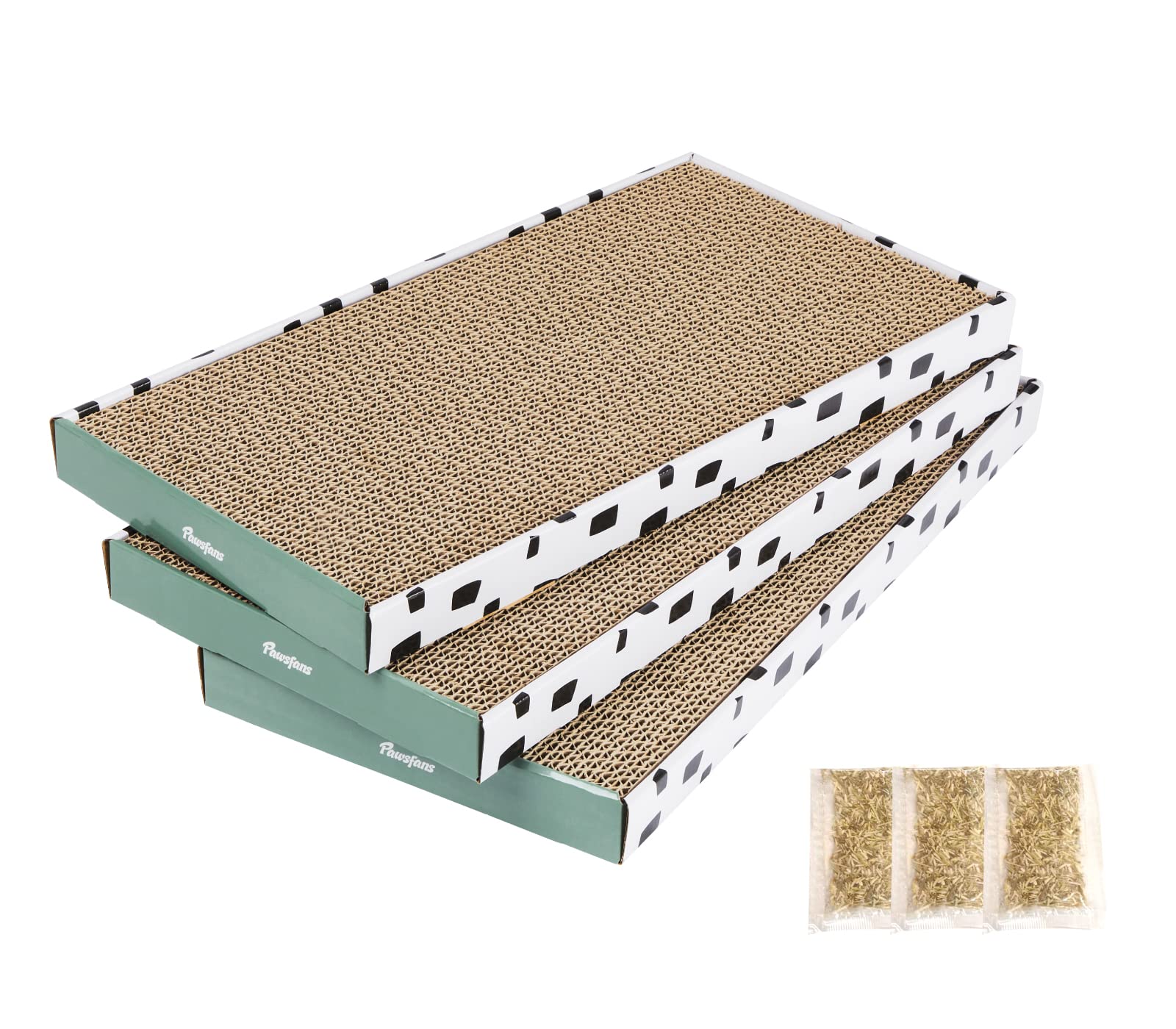 Pawsfans Cat Scratcher Cardboard Scratch Pad With Box Durable Corrugate Scratching Kitty Sofa Lounge Bed Reversible Catnip Included For Indoor Cats (Large, 3Pcs)