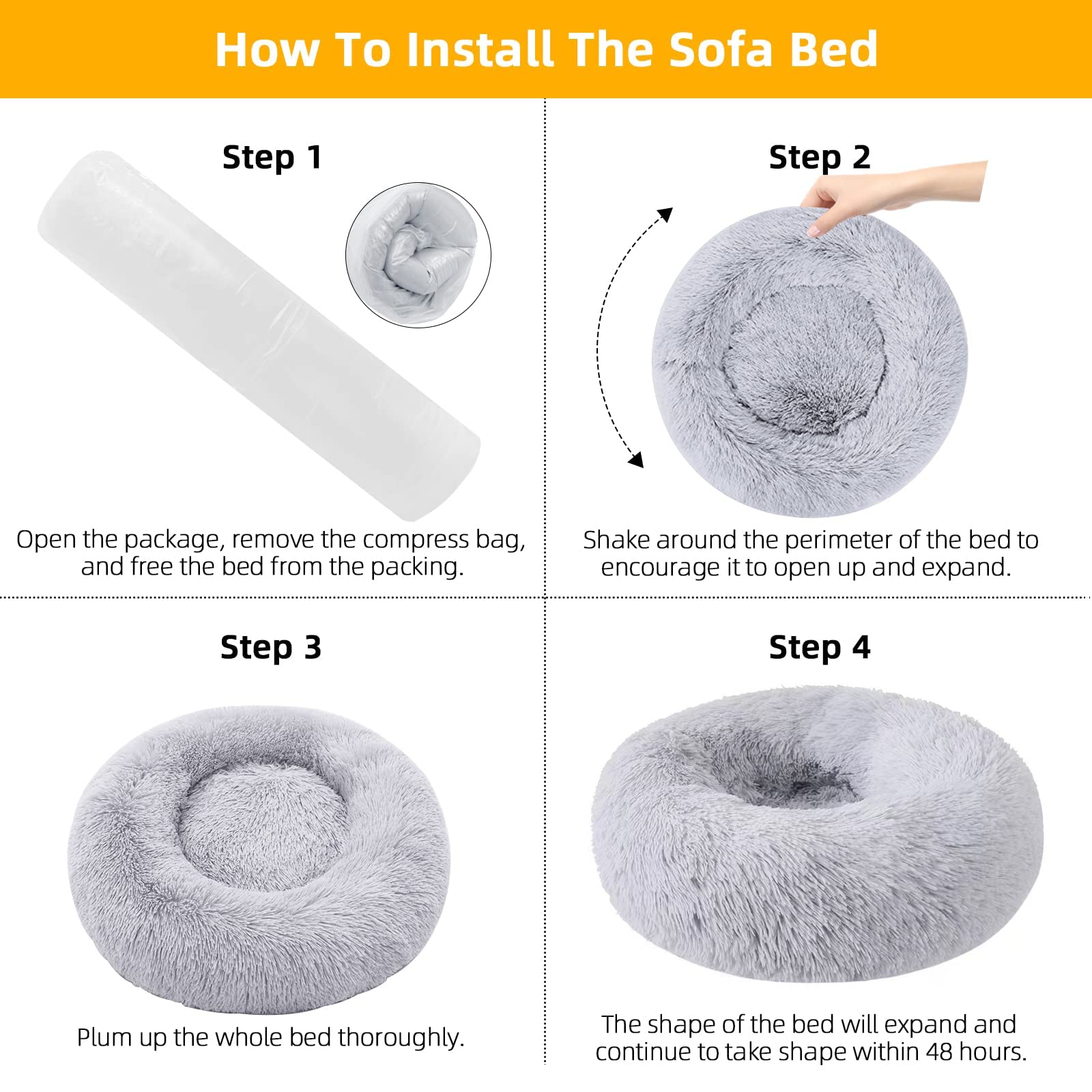 Cat Beds For Indoor Cats, 20 Inch Dog Bed For Small Melium Large Dogs, Washable-Round Pet Bed For Puppy And Kitten With Slip-Resistant Bottom