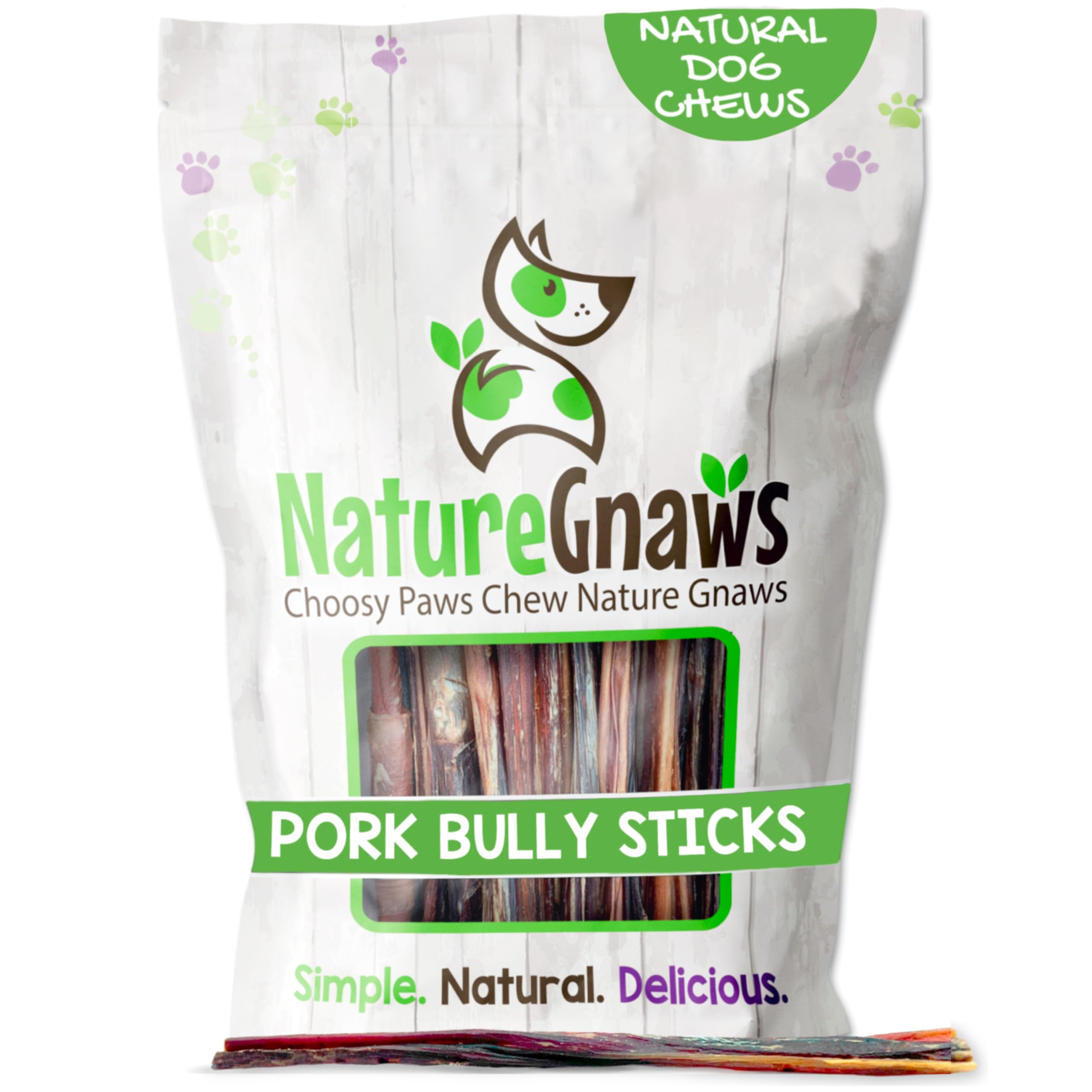 Nature Gnaws Extra Thin Pork Bully Sticks for Small Dogs 5-6 (50 Count) - Long Lasting for Light Chewers and Puppies - Natural B