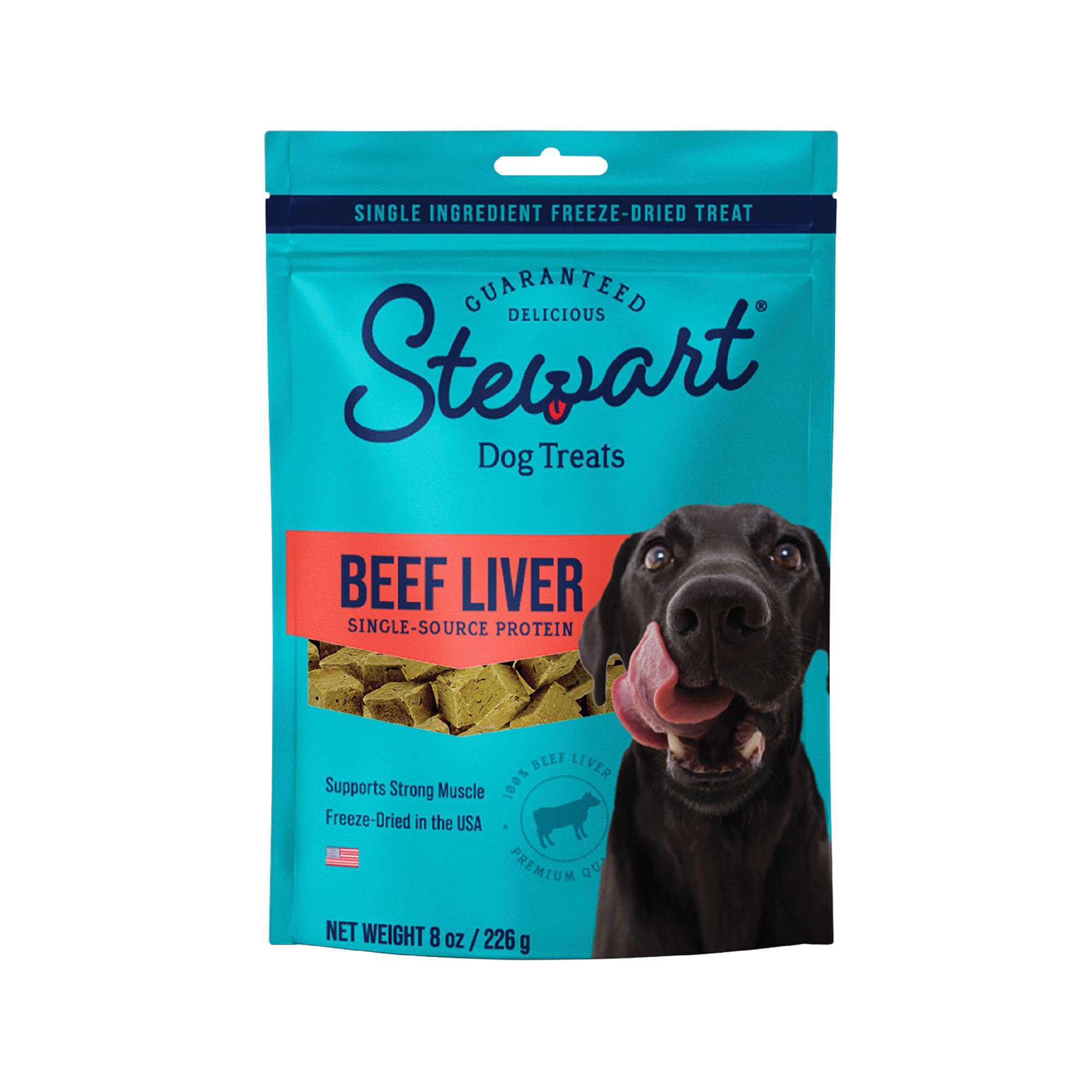 Stewart Single Ingredient Freeze Dried Raw Dog Treats, Beef Liver, 8 Ounce, Approx. 180 Pieces per Resealable Pouch, Training Tr