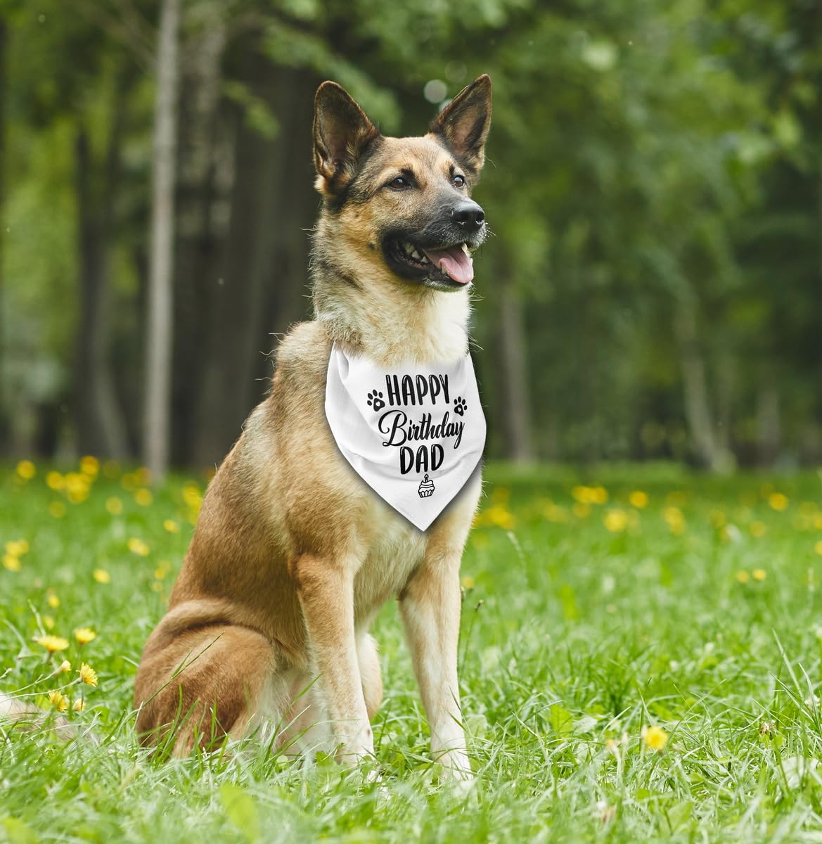 Dog Bandana For Happy Birthday Dad - Classical White Printing Pet Scarf Accessories - Gift For Dad'S Birthday Party (K30)