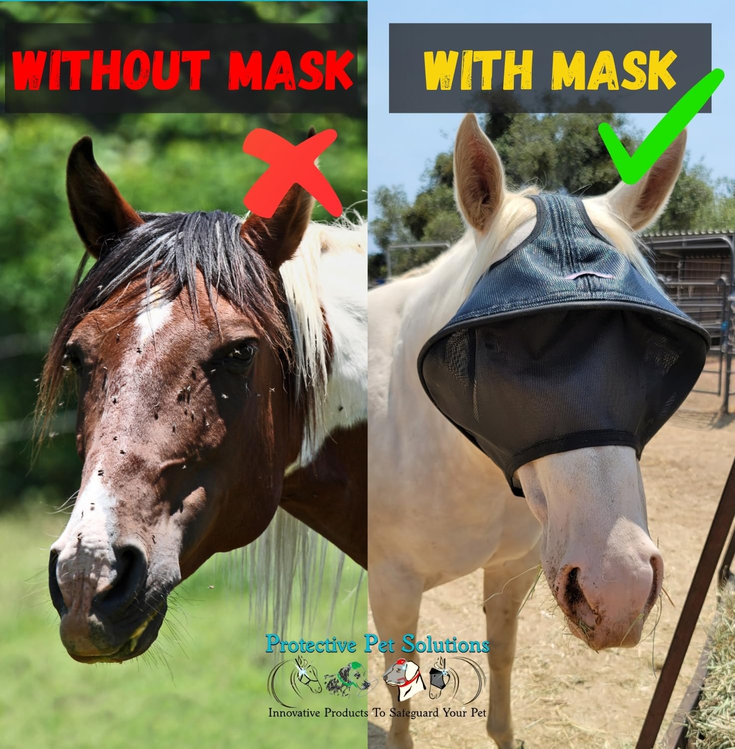EquiVizor Solar Vizor Horse Fly Mask (Size Full), Superior UV Eye Protection to 99% for Horses with Uveitis, Photosensitivity, U