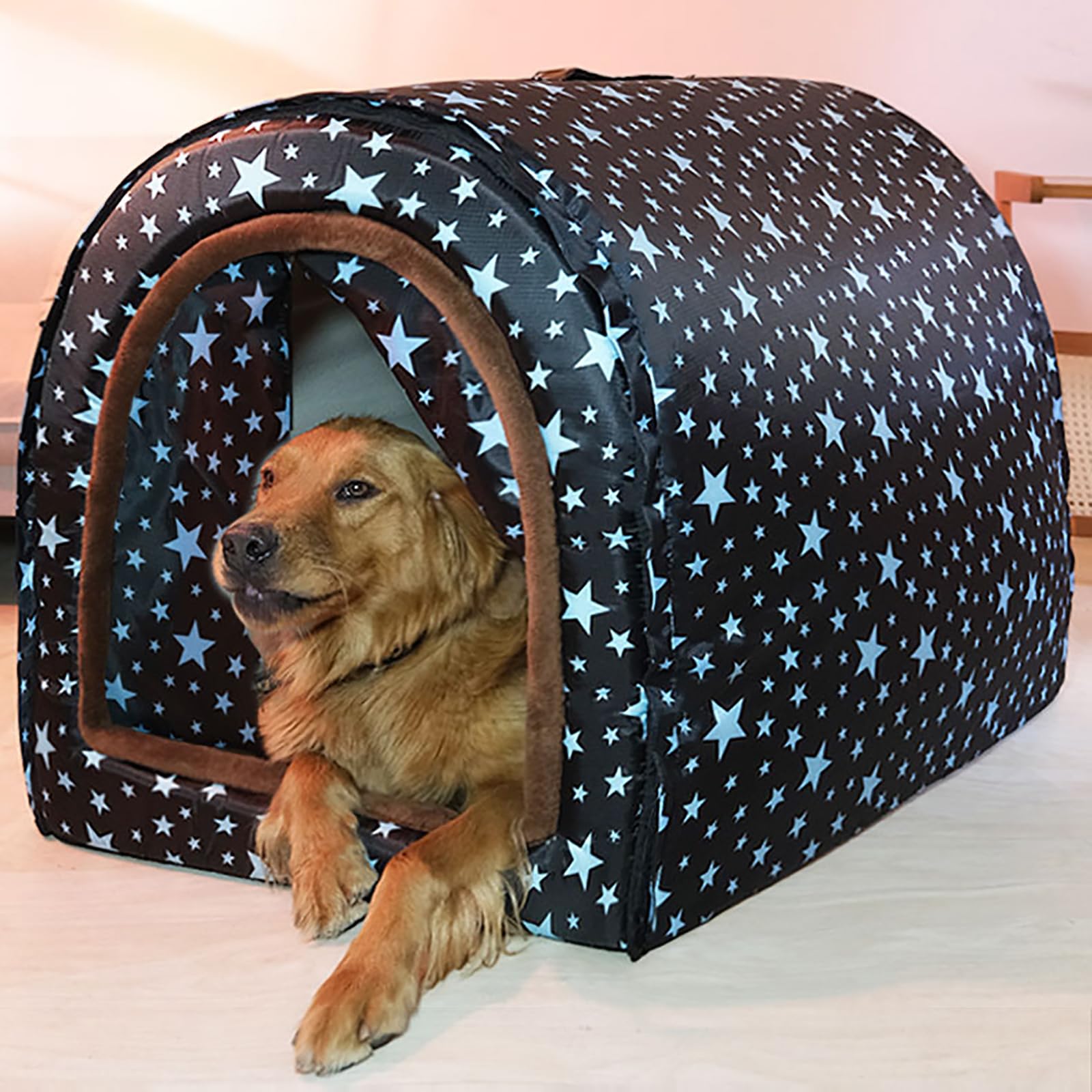 2 In 1 Extra Large Pet Winter House Convertible To Bed With Warm Cushion Mat, 2 Way Indoor Outdoor Portable Dog Kennel, Removabl