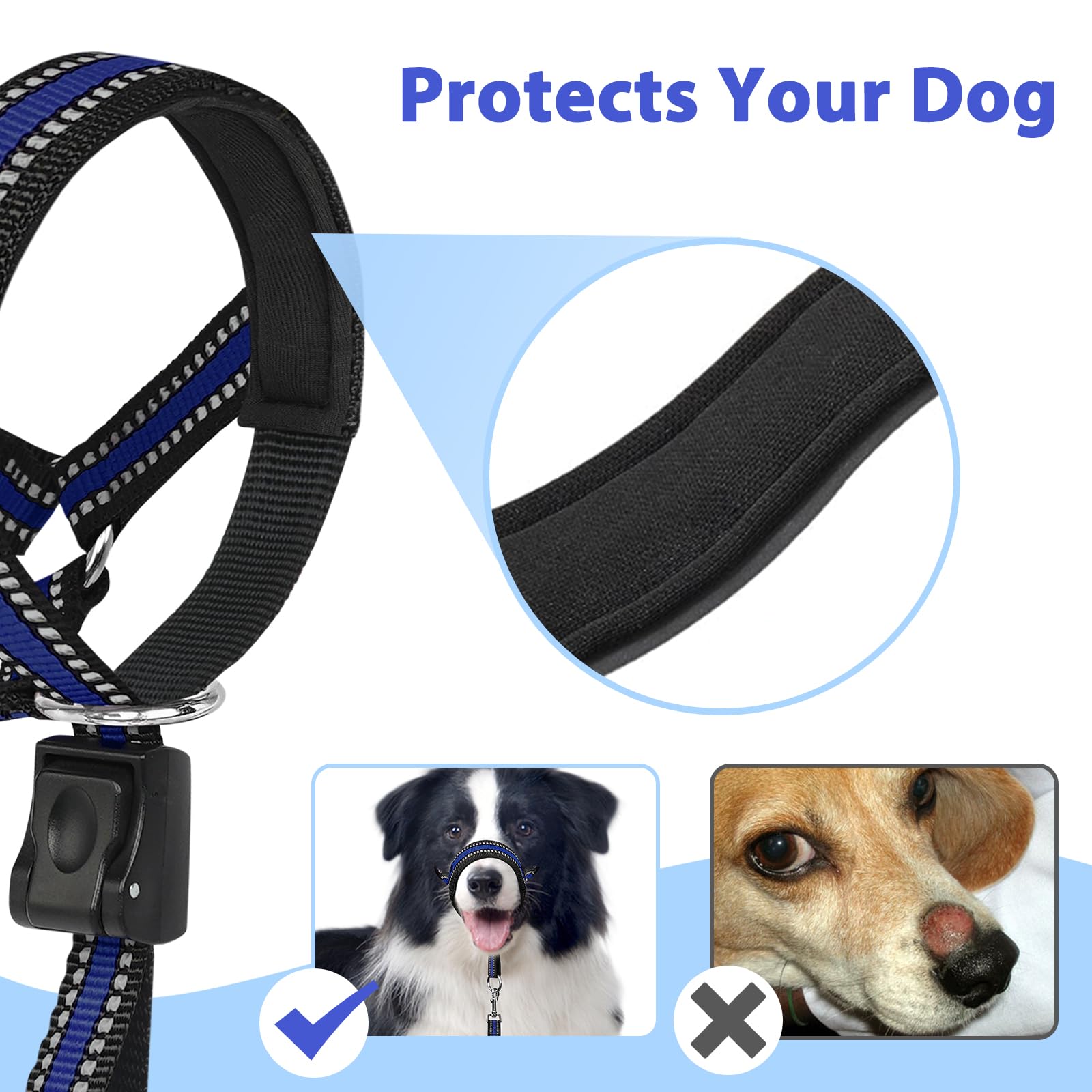 Barkless Soft Dog Head Collar, Patented Padded No Pull Head Halter, Training Nose Leash With Safety Link For Medium Large Dogs,