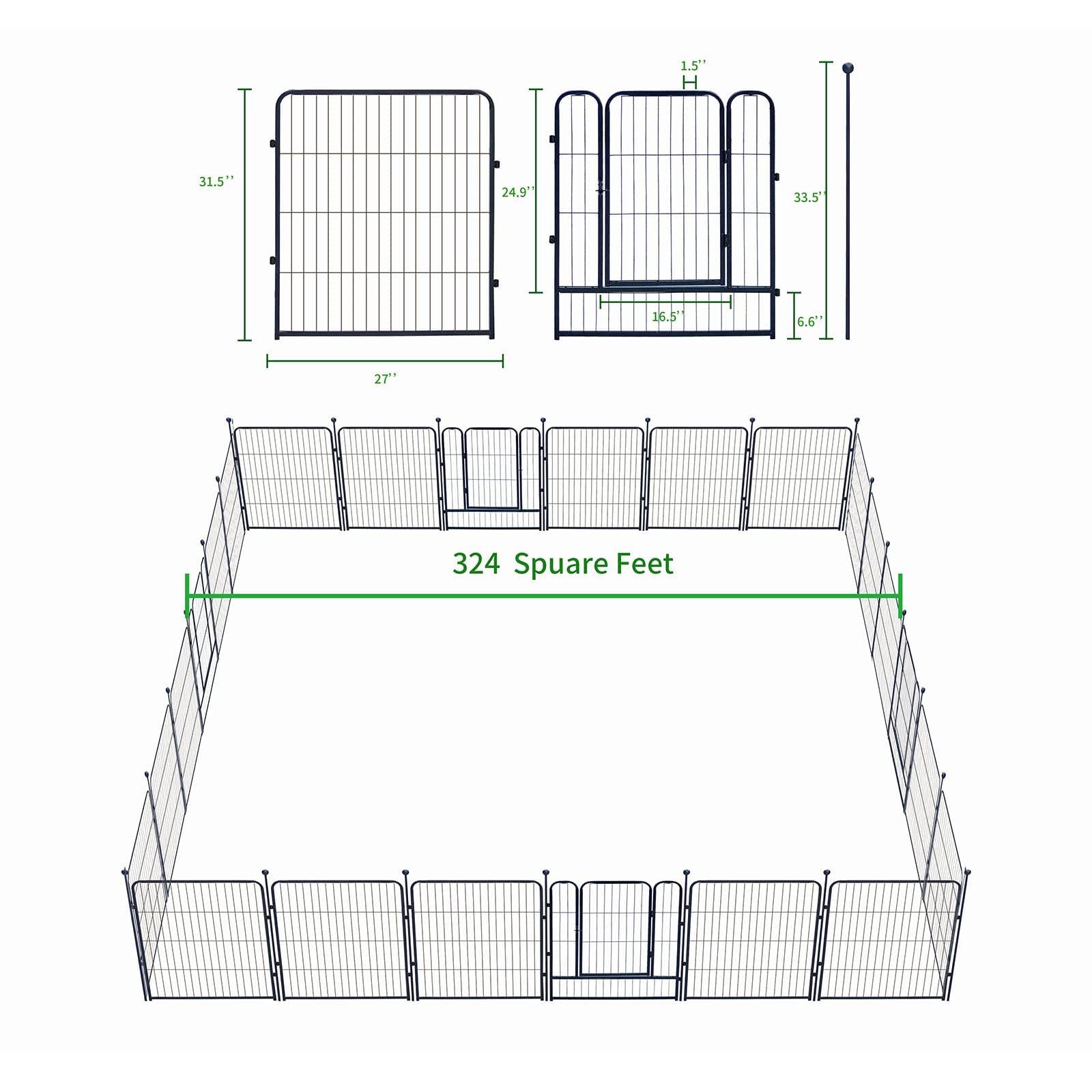 Dog Playpen,24/32/40 Inch Height In Heavy Duty,Folding Indoor Outdoor Dog Exercise Fence, Portable Pet Playpen With Door For Large Medium Dogs - Silver Gray (8 Panels, 32 Inch)