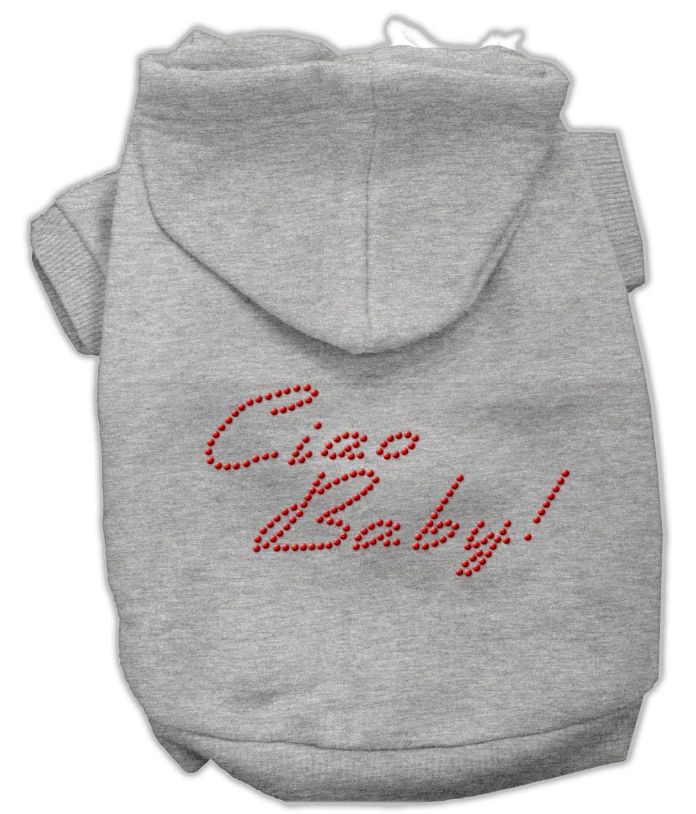 Pet, Dog & Cat Hoodie Rhinestone, &quot;Ciao Baby&quot; Gray XL (14-20 lbs.)