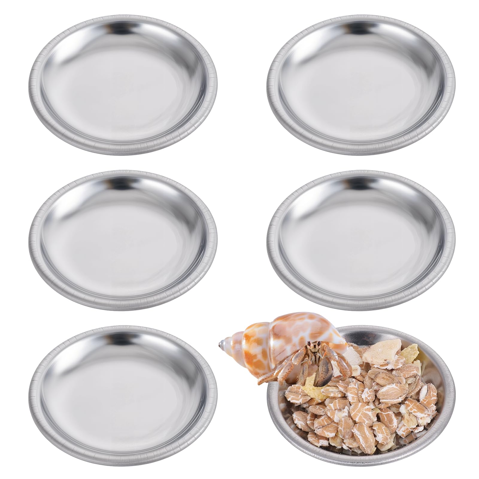 6 Pcs Stainless Steel Feeding Dish - Tiny Hermit Crab Food and Water Bowl for Snail, Gecko, Insect