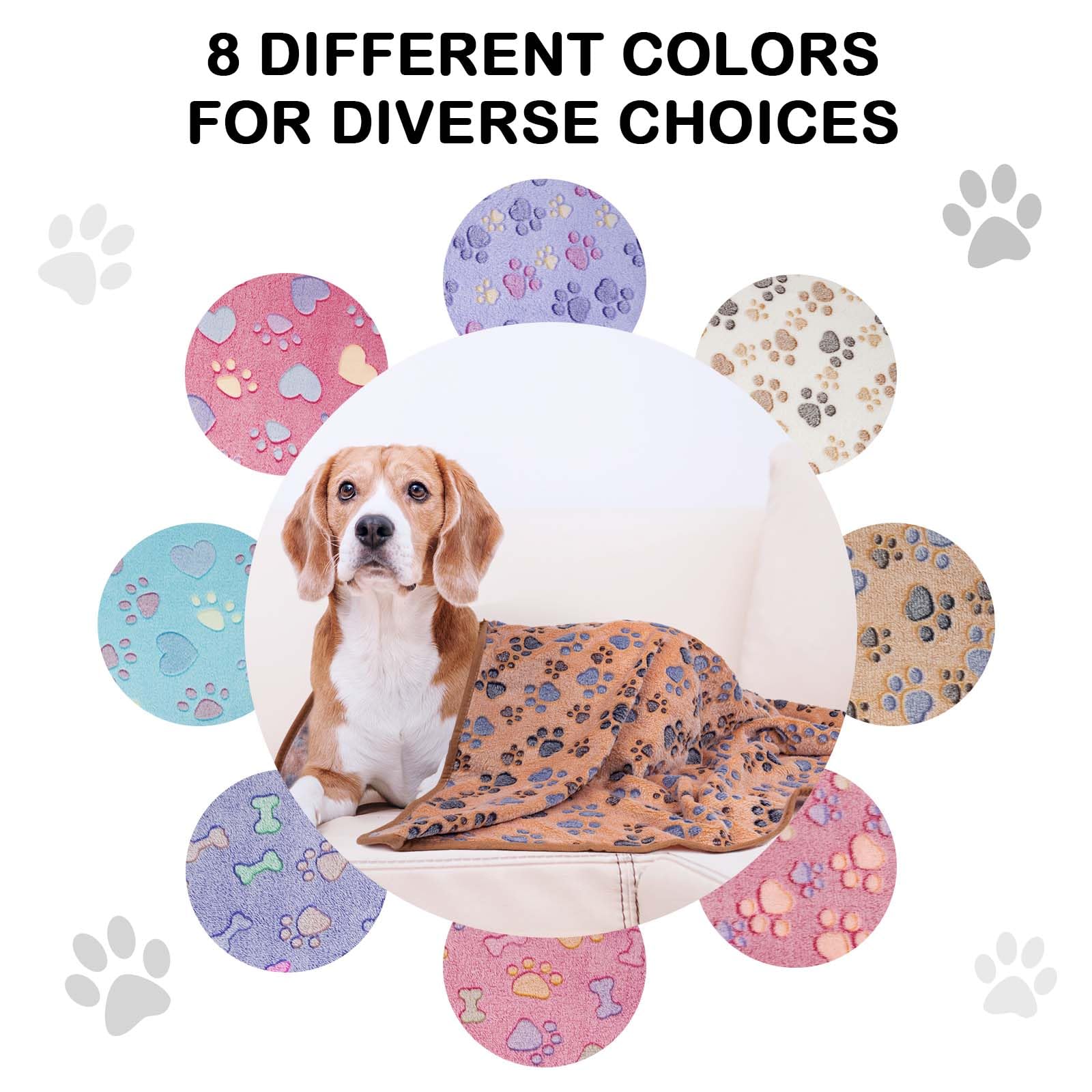 Dono 1 Pack 2 Dog Blankets, Soft Fluffy Fleece Pet Blanket Warm Sleep Mat Paw Print Design Puppy Kitten Throw Blankets Doggy Bla