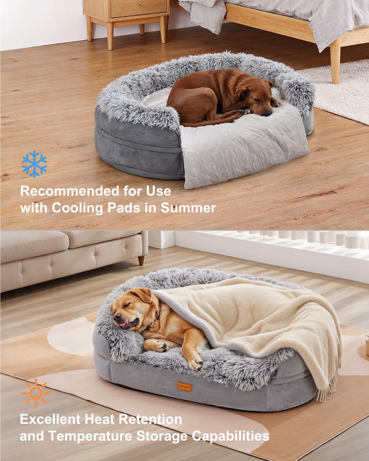 iweepet Dog Beds for Jumbo Dogs, 47.5x35x7.6, Removable and Washable Cover, Raised Reboundable Edges, Non Slip Bottom, Extra Big