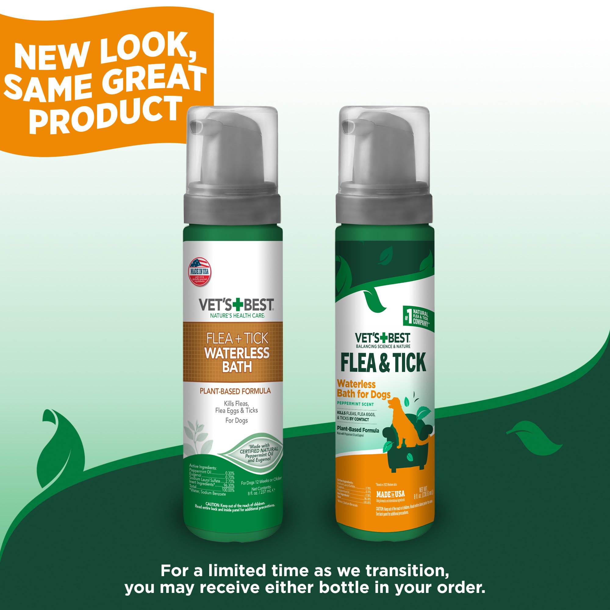 Vets Best Flea & Tick Waterless Bath Foam for Dogs - Flea-Killing Dry Shampoo for Dogs - Plant-Based Ingredients - Certified Na