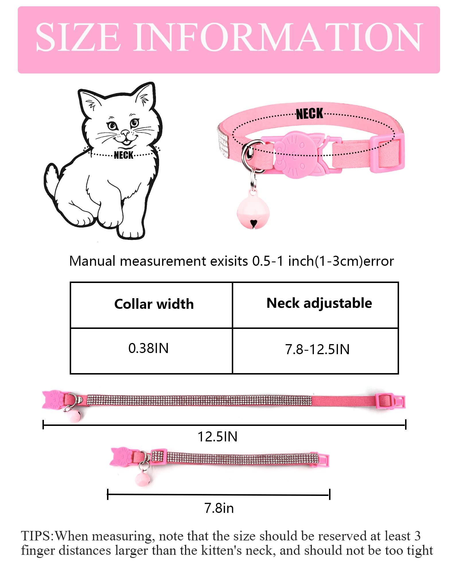 Aecllcea Cat Collars For Girl Cats With Rhinestone Soft Velvet,Breakaway Cat Collars With Bell,Adjustable Safe Kitten Collar (Mu