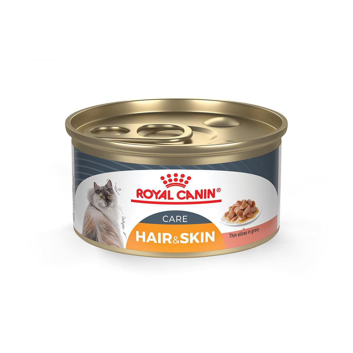 Royal Canin Feline Care Nutrition Hair & Skin Care Thin Slices In Gravy Canned Cat Food, 3 Ounce (Pack Of 24)