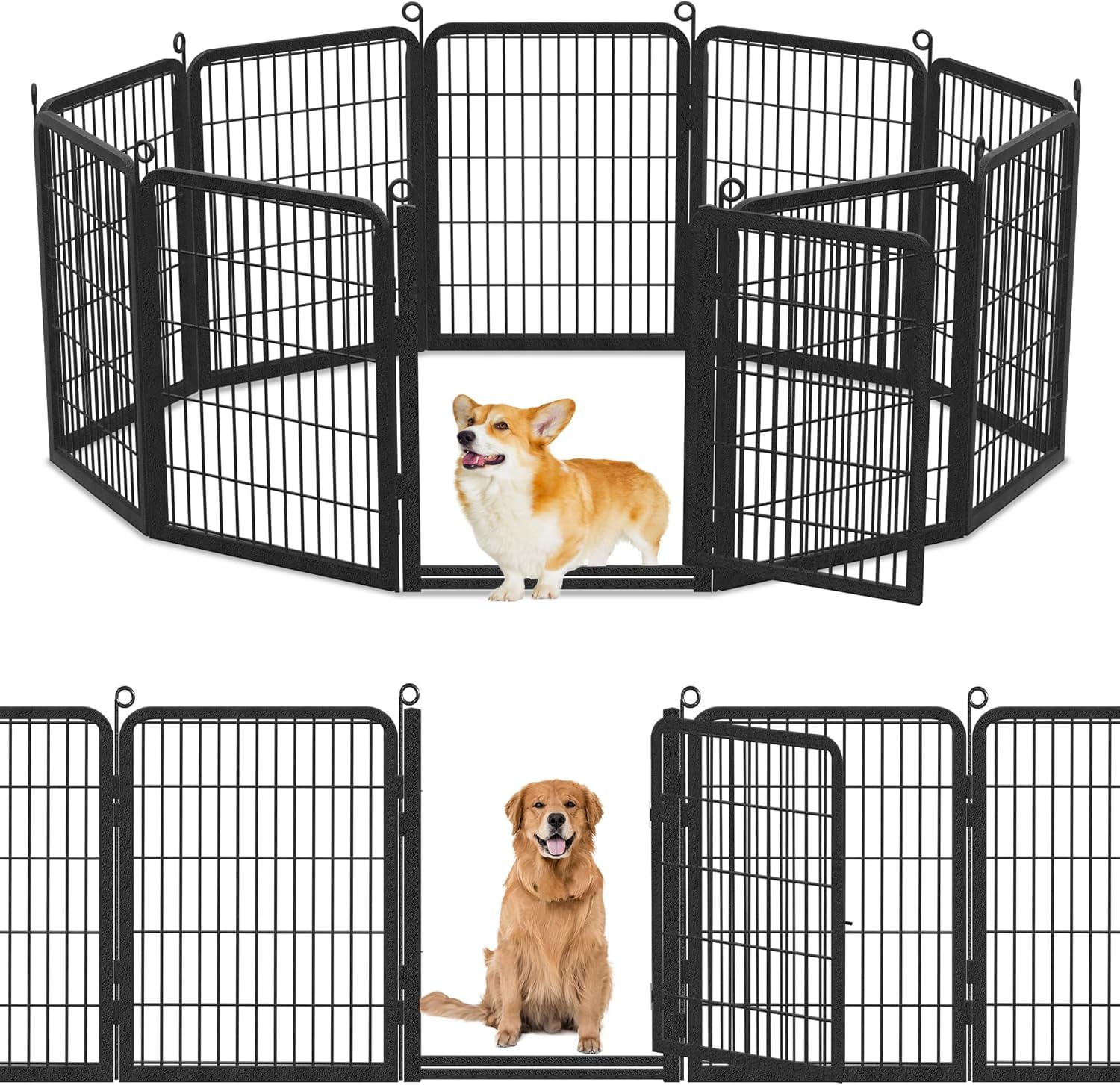 Jhsomdr Dog Playpen Outdoor With Low Threshold Full Gate, 32'' Height 10 Panels Large Dog Fence Outdoor For Yard, Heavy Duty Pet