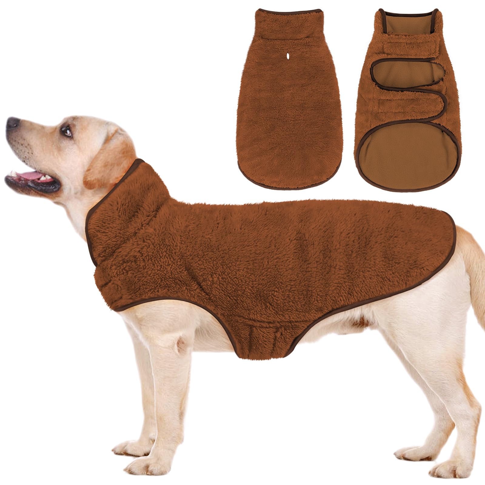 Malier Reversible Fleece Dog Coat, Windproof Warm Jacket For Dogs, Snow Vest - Brown, X-Small