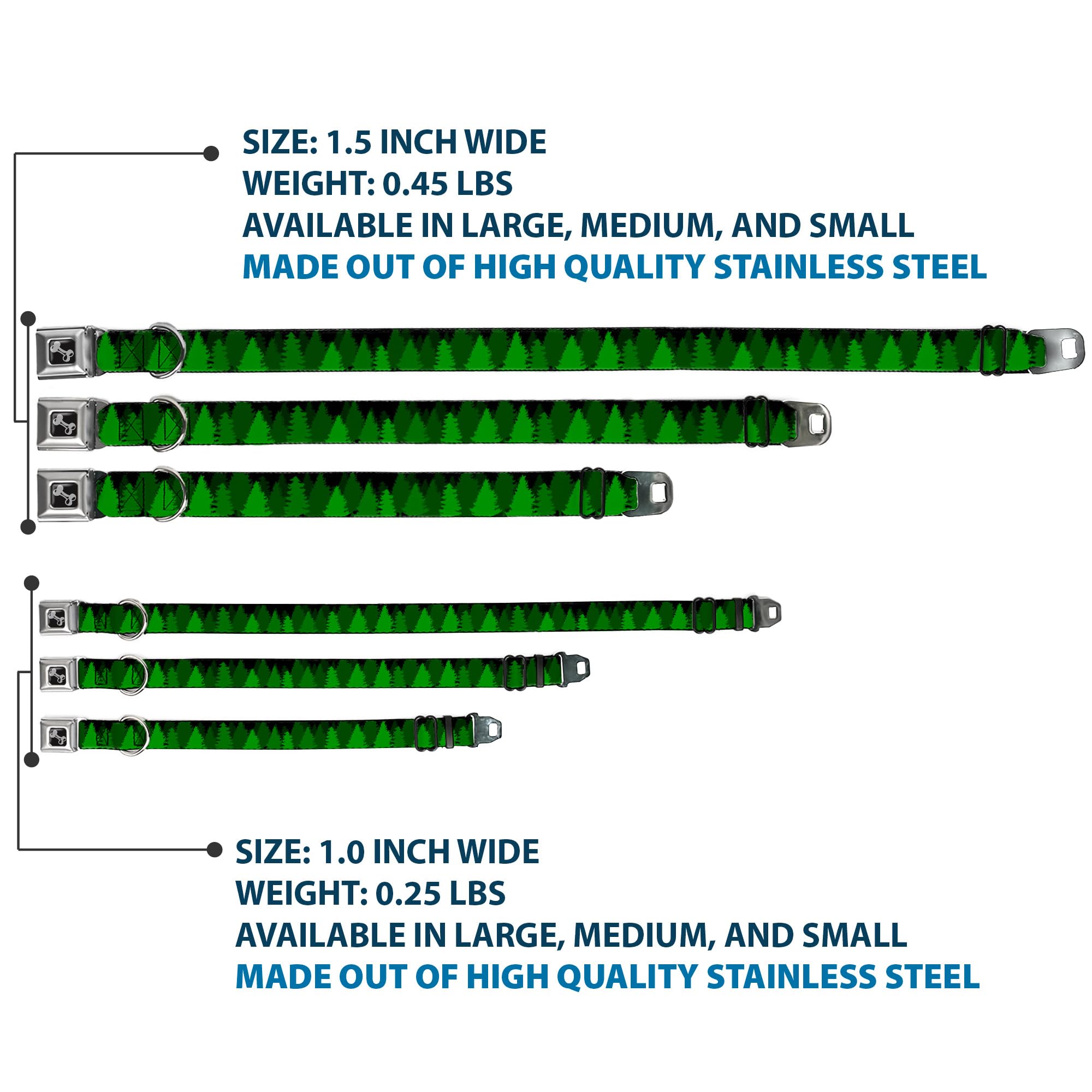 Buckle-Down Dog Collar Seatbelt Buckle Pine Tree Silhouettes Black Greens 18 To 32 Inches 1.5 Inch Wide, Multicolor (Dc-W34291-W